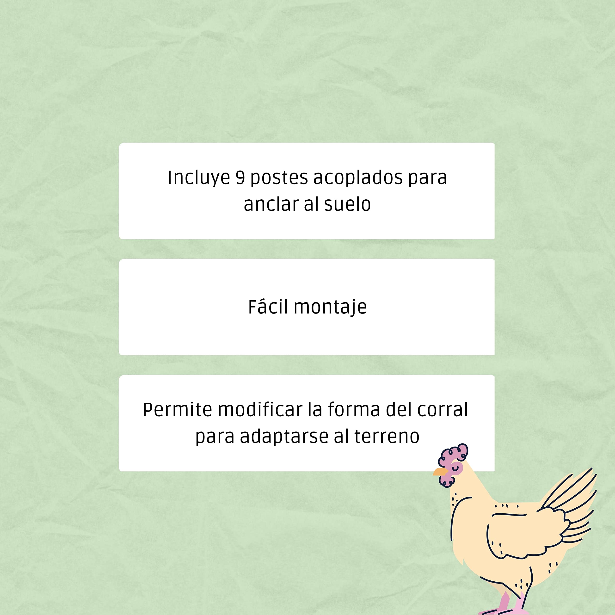 FINCA CASAREJO Malla para Gallinas y Otras Aves de Corral. Cercado de 25m de Longitud, 112cm de Altura y 9 Postes