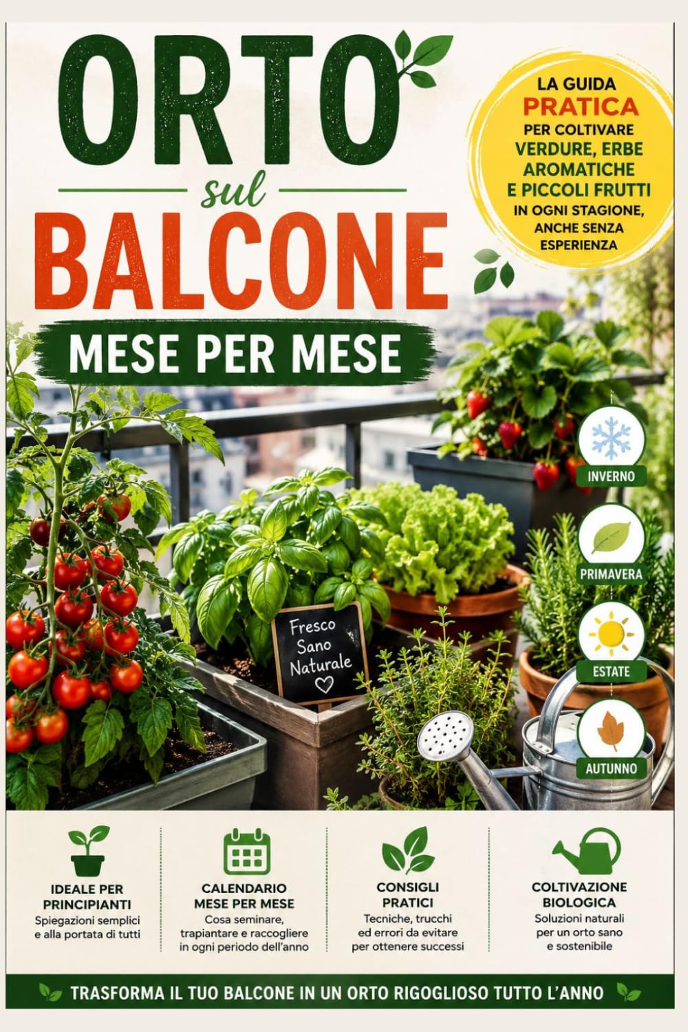 Orto sul Balcone Mese per Mese: La guida pratica per coltivare verdure, erbe aromatiche e piccoli frutti in ogni stagione, anche senza esperienza. ... biologica e consigli per principianti.