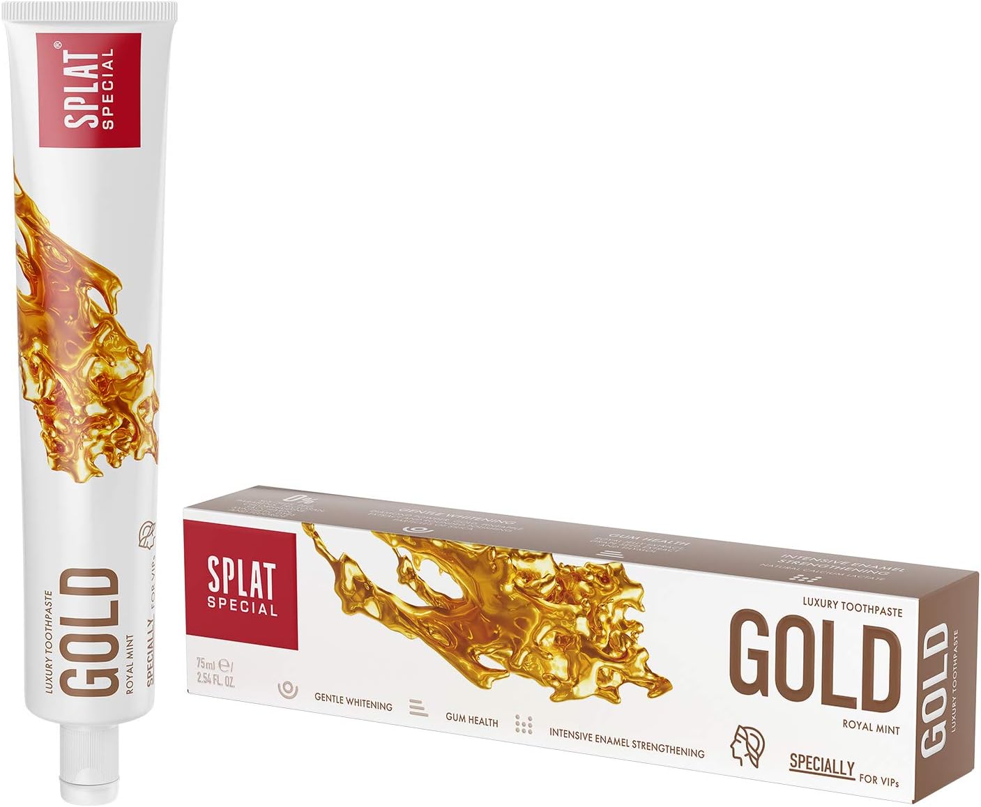 SPLAT Gold Toothpaste|Free from Fluoride, SLЕS, triclosan|Intensive Enamel Strengthening|Promotes Gum Health|Gentle Whitening|Fresh Breath|Cavity Protection|Prevent Plaque Forming|Deep Cleaning|75ml