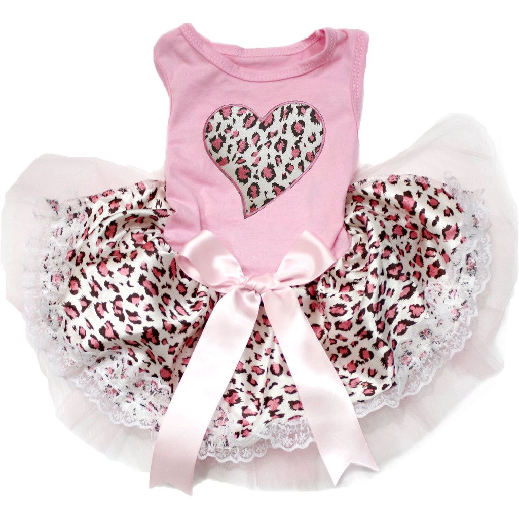 Robe de chien rose coton léopard et dentelle - Vêtement tutu Pet Supply