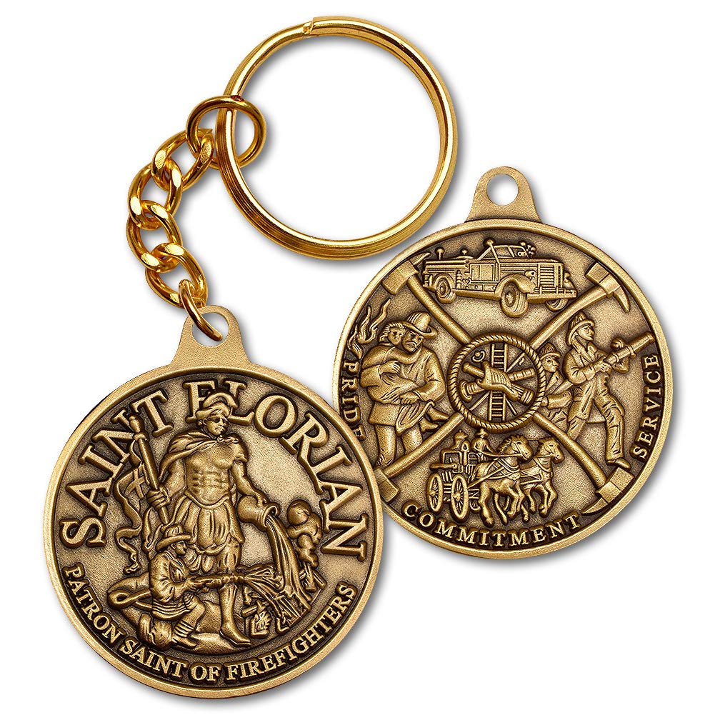Llavero de bronce antiguo de St. Florian amuleto de protección 2