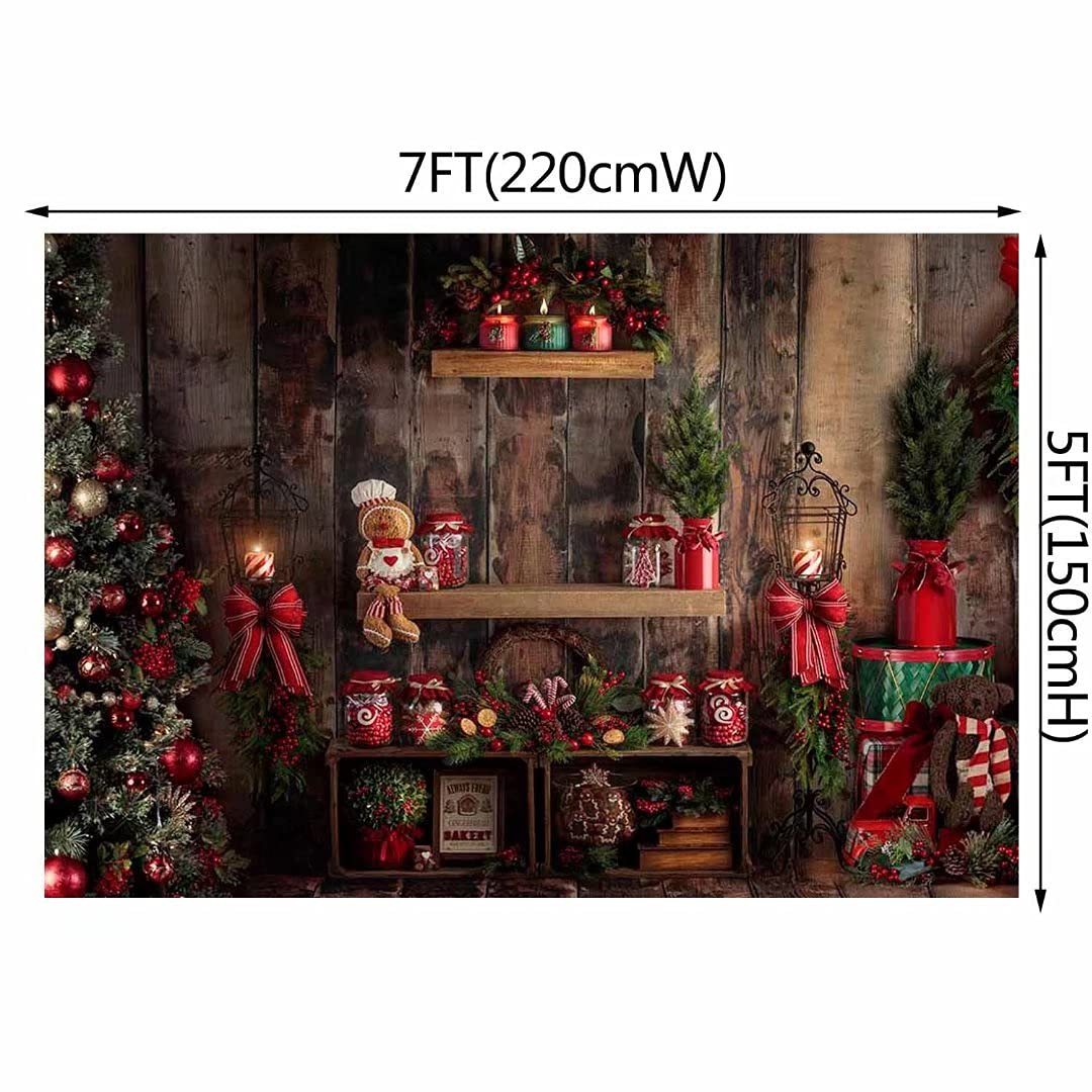 Toile De Fond Noël 3x2,1 M - Motif Ours, Arbre, Bougie Vintage - Tissu Polyester, Lavable - Pour Photos, Déco Fête