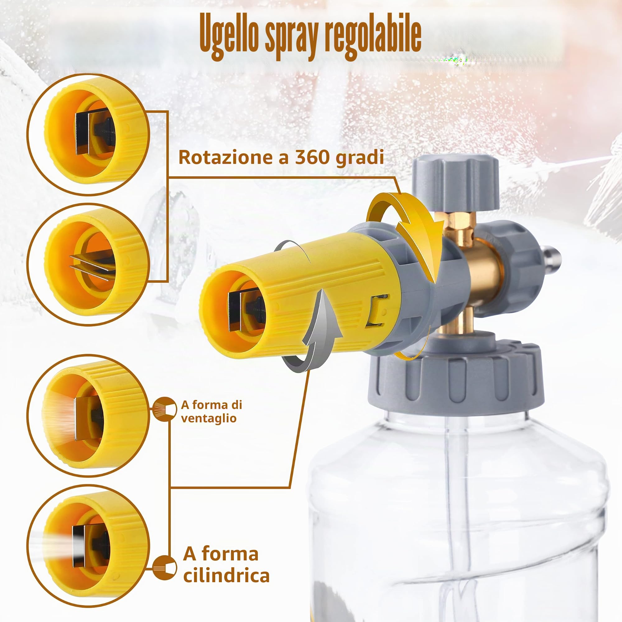 Tool Daily Lancia Schiuma, Cannone Schiumogeno Regolabile, Lancia per Schiuma Densa con Attacchi M22 e Raccordo Rapido da 1/4", Bocchetta Addizionale con Orifizio da 1.1 mm, 1.5 Litri