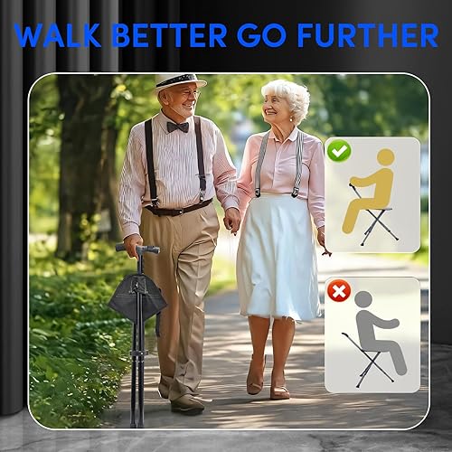 Miniatura 6 de Cane with Seat Foldable Lightweight Walking Cane with LED Light Adjustable Walking Stick for Seniors