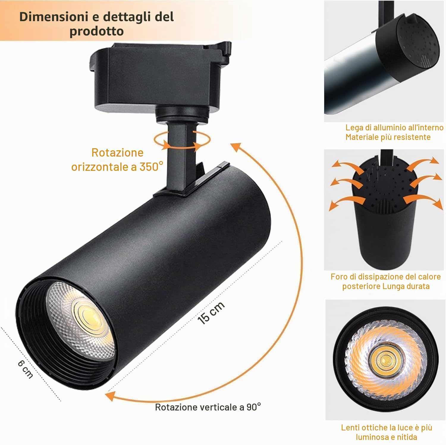 Kit nero di Luci a Binario Teste, 6 Luci Binario Estensibile 2x1m Binario Tipo H, 20 W, 6000 K Bianco Freddo, Faretti a Soffitto