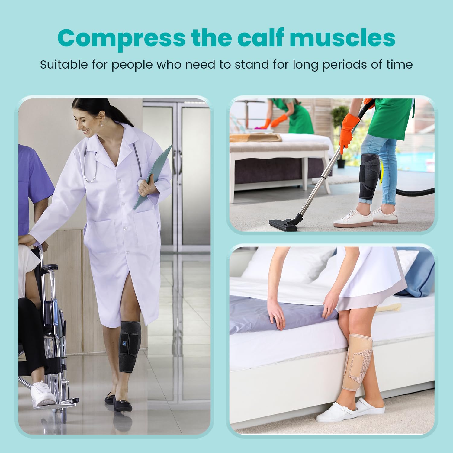 Calf Brace Compression Sleeve for Torn Calf Muscle fit Men & Women, Innovative 2 Layer Elastic Bandage for Legs adds Extra Pressure for Strain, Swelling, Cramps, Varicose Vein -S/M (Beige) - Image 4