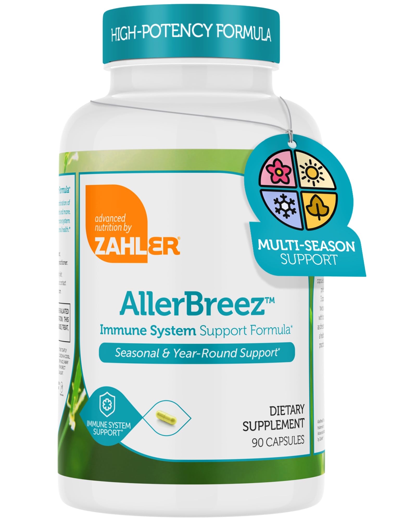 ZahlerAllerBreez Immune System Support Formula with Vitamin C, Quercetin, Vitamin B5, MSM & Stinging Nettle - Seasonal & Year-Round Immune Support Supplement, Dhist Allergy Supplement (90 Capsules)