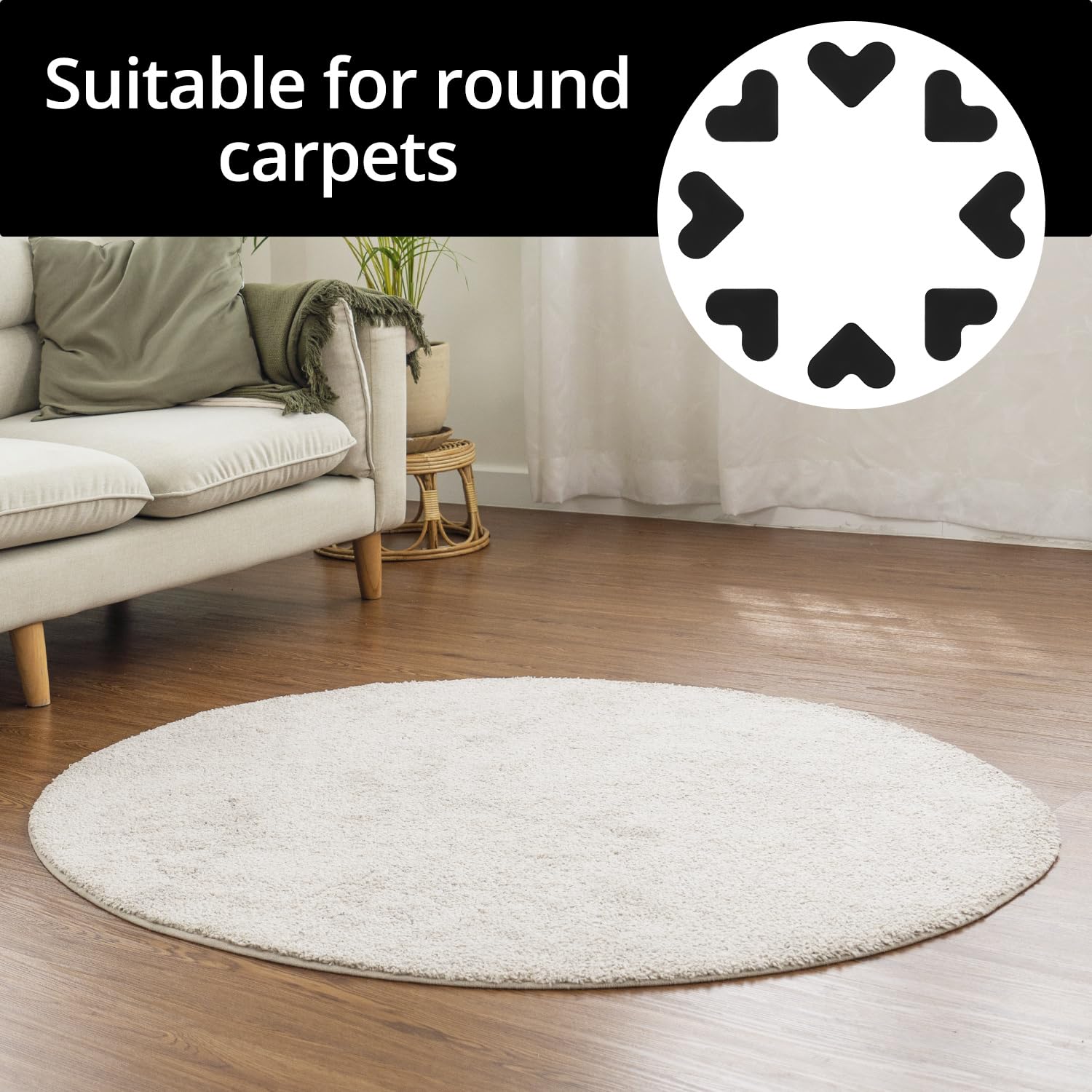 QWORK® 16-częściowe uchwyty do dywanów wielokrotnego użytku, 80 x 80 mm, antypoślizgowe, nadające się do prania, do wszystkich podłóg i dywanów, czarne