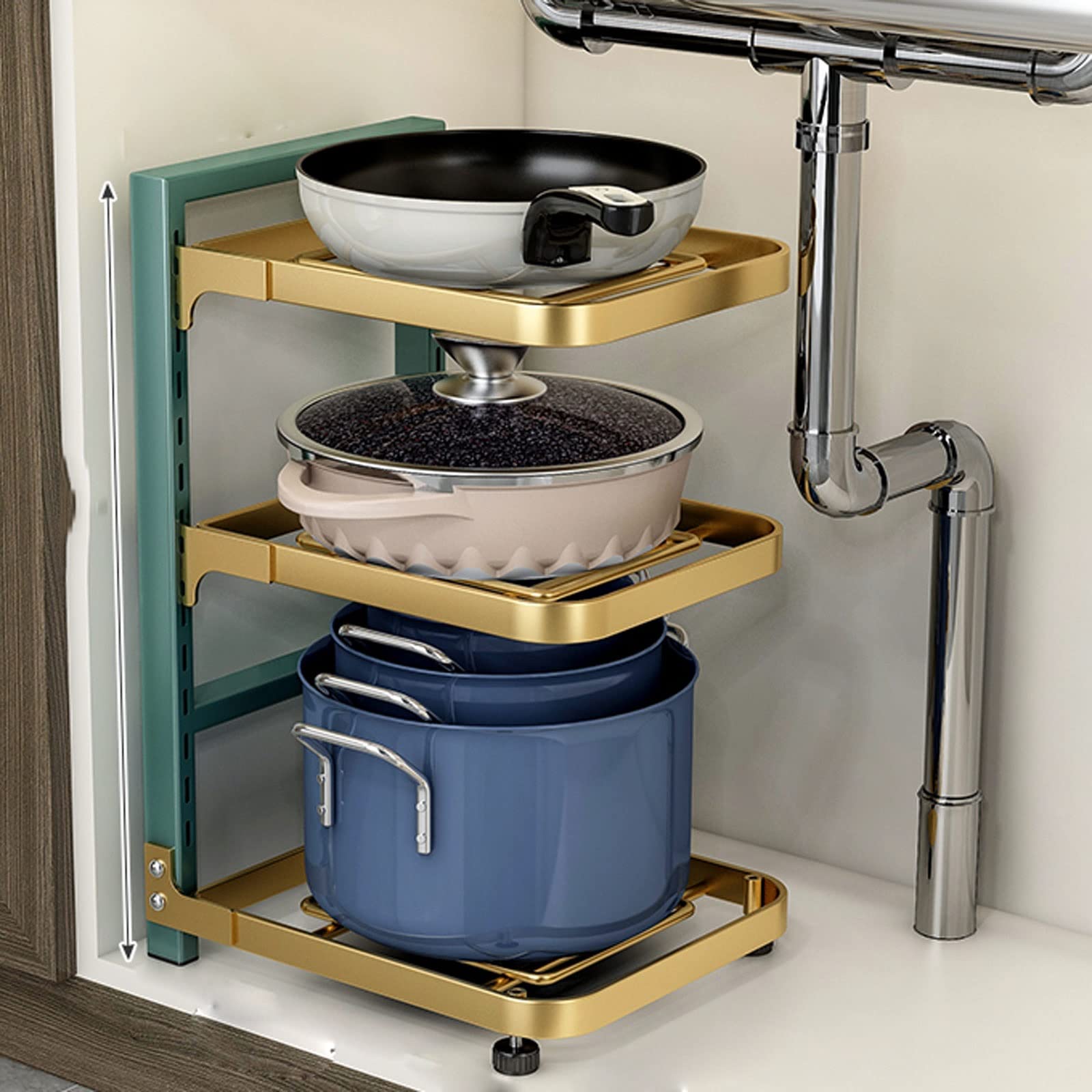 Organisateurs de rangement sous l'évier, support d'organisateur de rangement pour placard de cuisine, adapté au garde-manger, aux tiroirs d'armoire, au comptoir ou sous l'évier (couleur: noir, taill