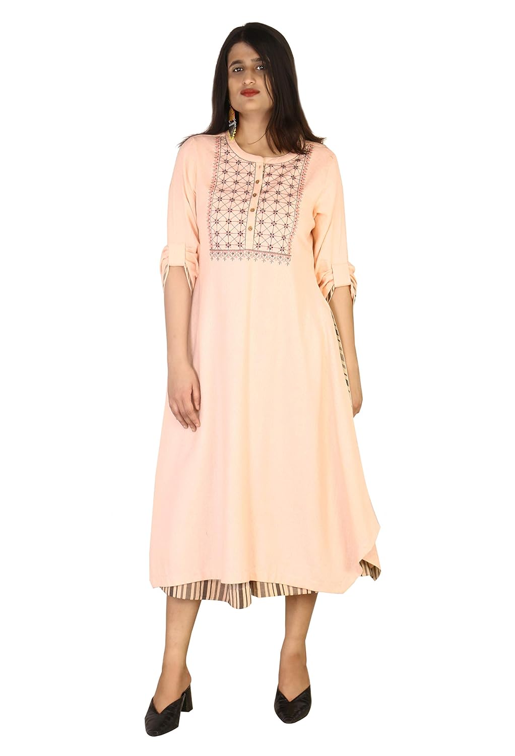 Buy Ashneeta Women's Peach Color Kurti with Handmade Embroidery at