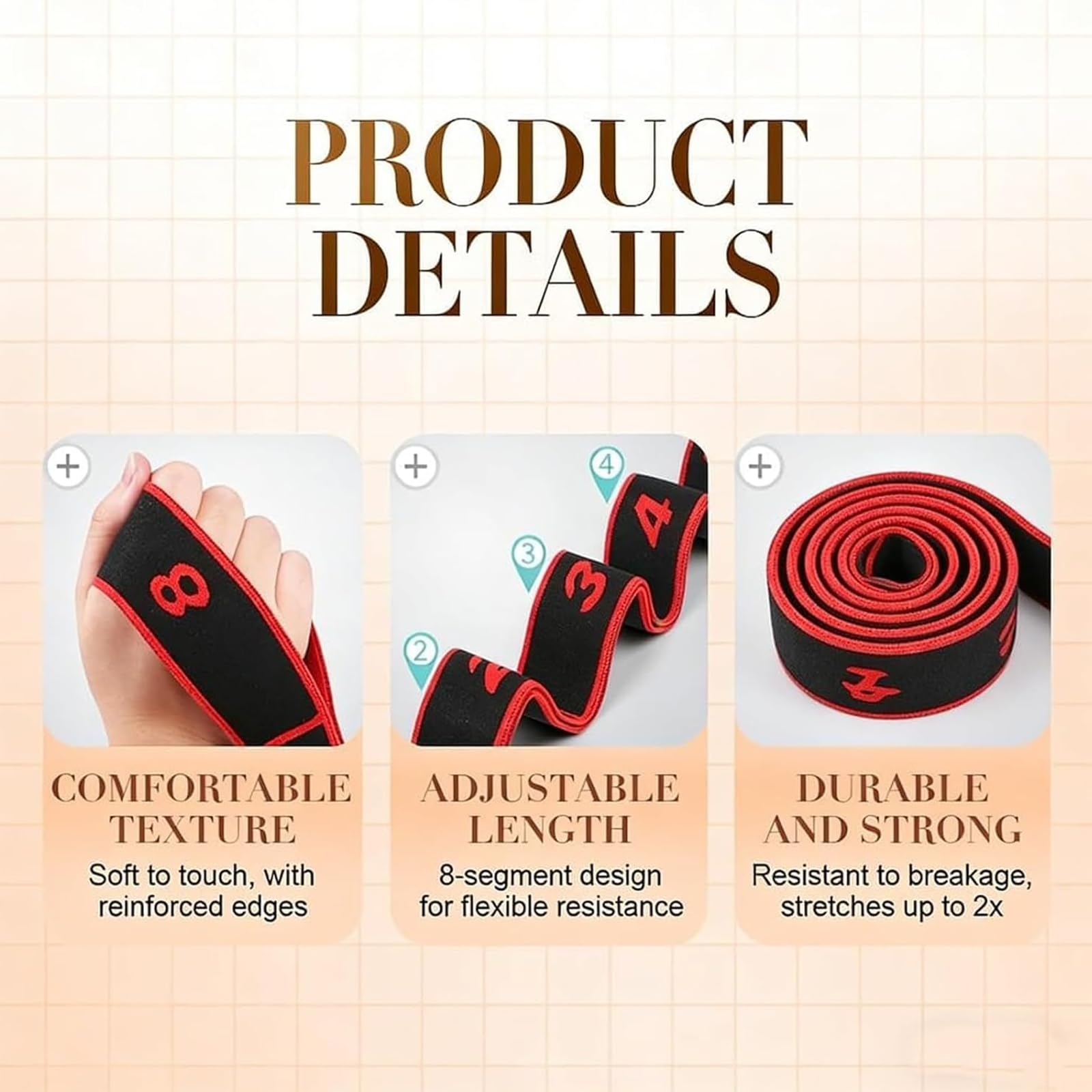 Fitness Widerstandsband für Stretching und Yoga, 8 Schlaufen Gummiband für Flexibilität und Krafttraining, ideal für Pilates und Ganzkörpertraining
