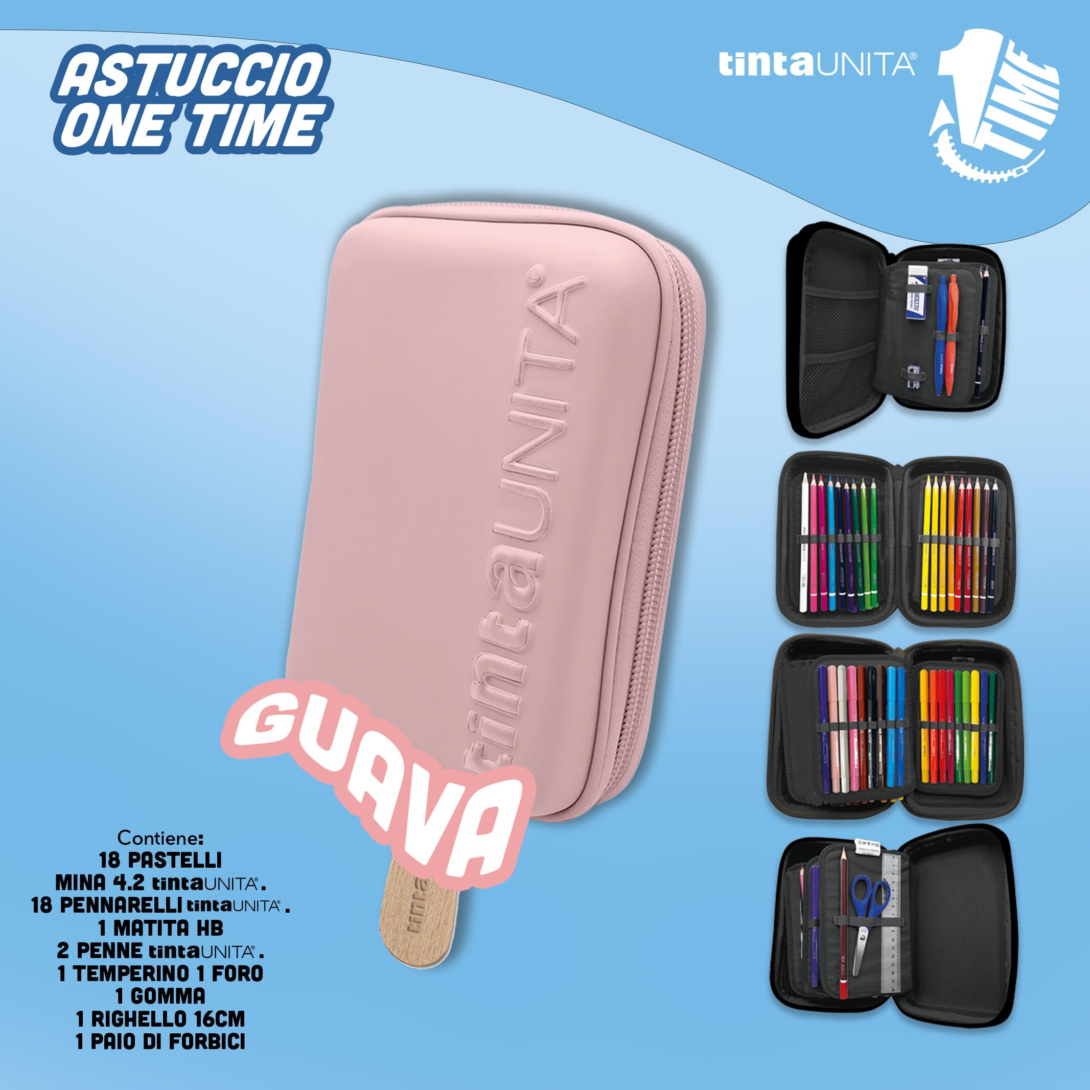 Generico TINTA UNITA ASTUCCIO ONE TIME Completo a 3 scomparti 1 zip COLORE ROSA CHIARO GUAVA