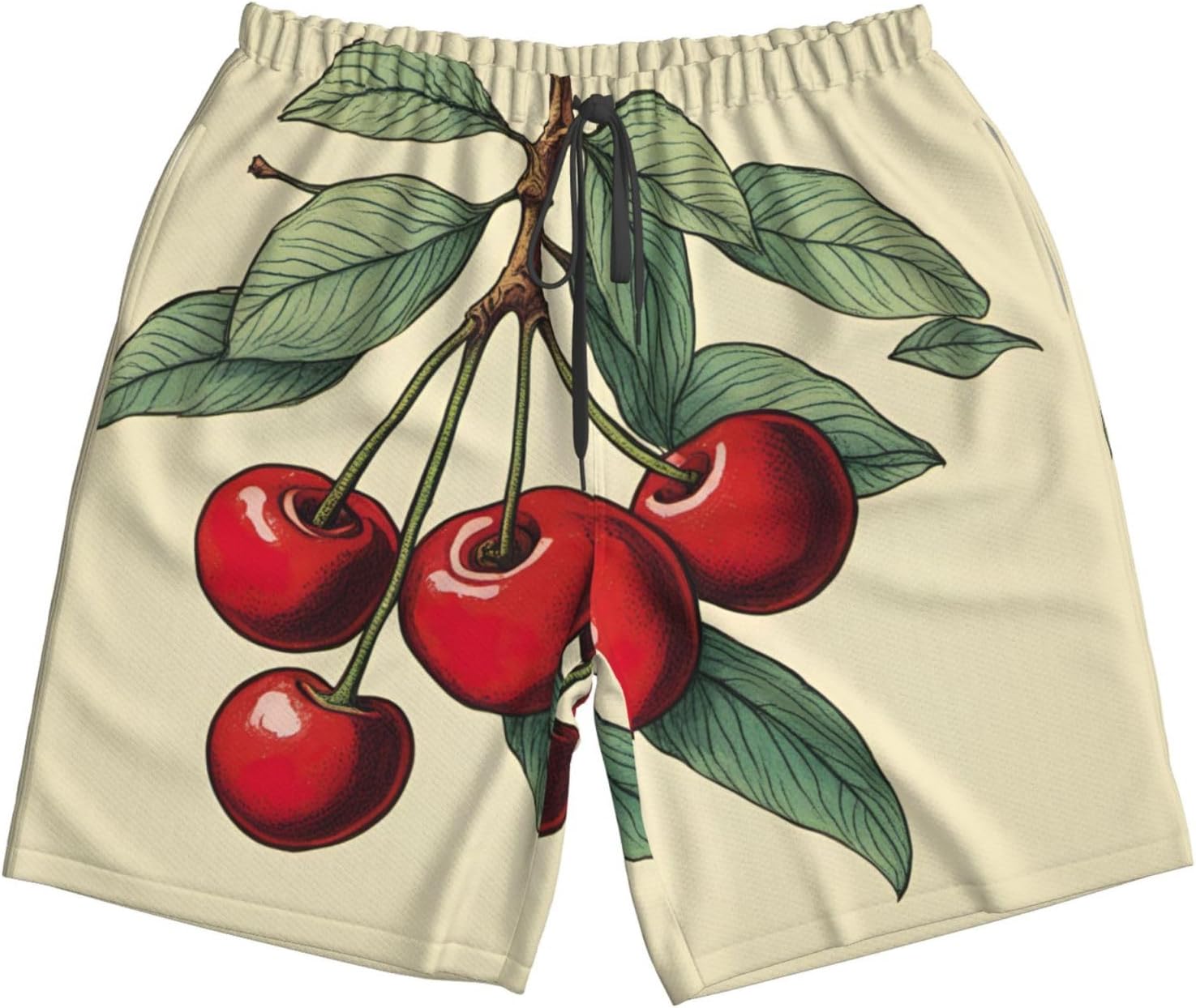 Mens Lovely Sweet Red Cherry Print Beach Shorts,Casual Summer Shorts for Men,Quick Dry Polyester