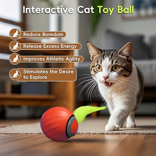 Miniatura 2 de Juguete interactivo para gatos 2.0, juguetes móviles automáticos para gatos de interior, bola eléctrica para mascotas con cola, ajuste de dos