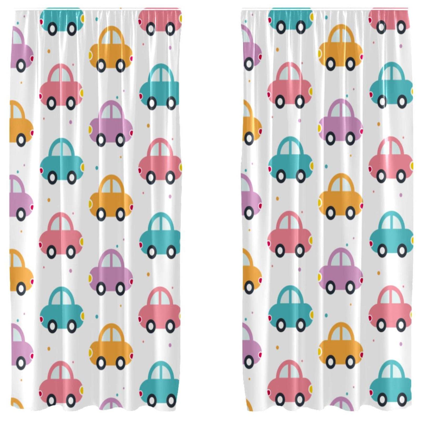 Rideaux de fenêtre colorés motif voitures pour raviver chambre