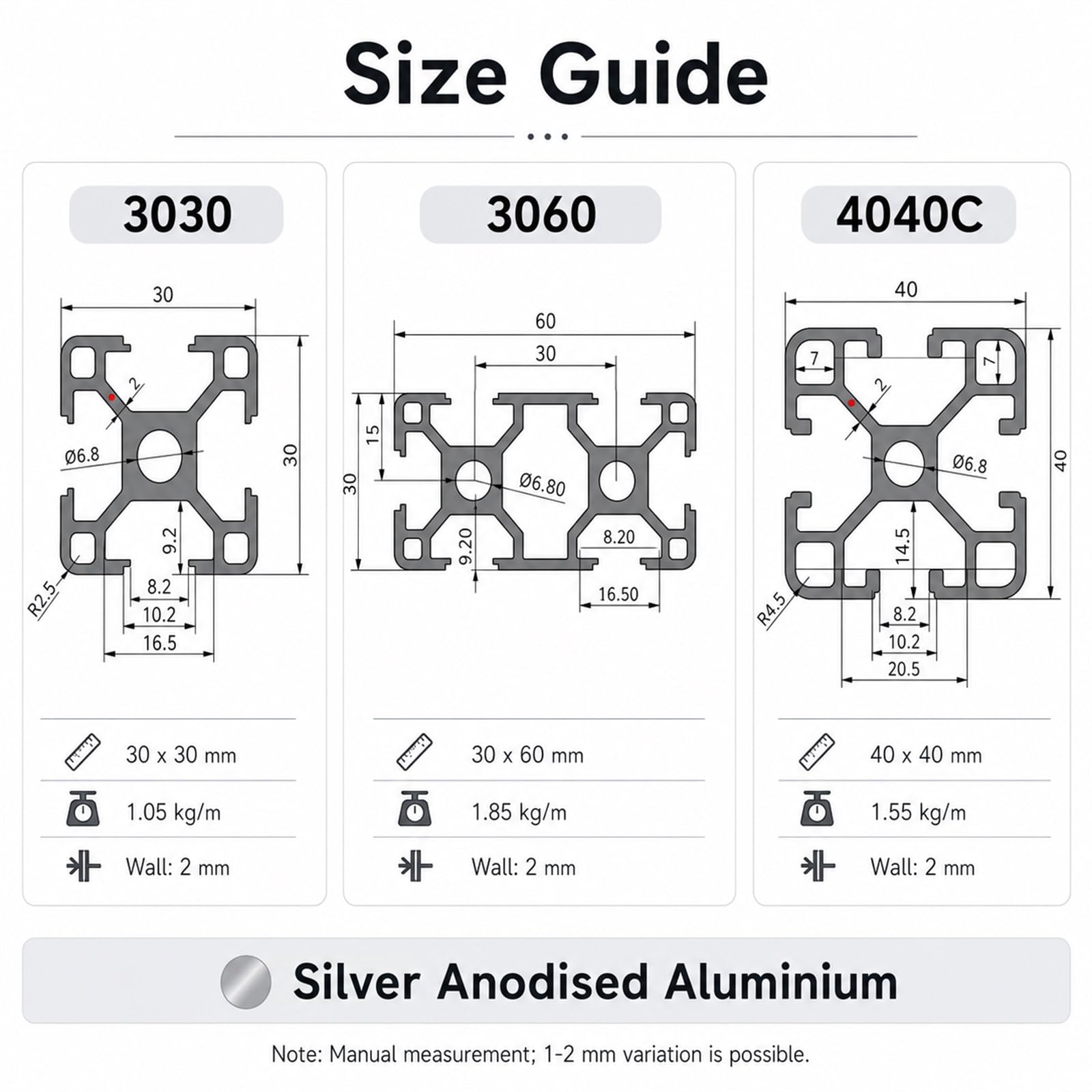 Profil Alu FüR Aluprofil,Aluminium Alu Profil Eloxiert,Alu Profile Stecksystem,3D Drucker Alu Profil,Stabil Und Langlebig,FüR Maschinenbau,Werkbank & DIY