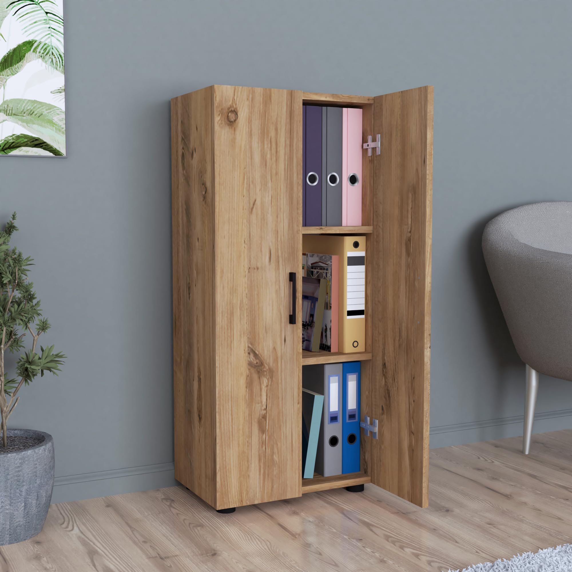 [en.casa] Armadio Stretto a 2 Ante Con 4 Ripiani - Mobile per Guardaroba e Ingresso - 108 x 49 x 32 cm - Effetto Rovere