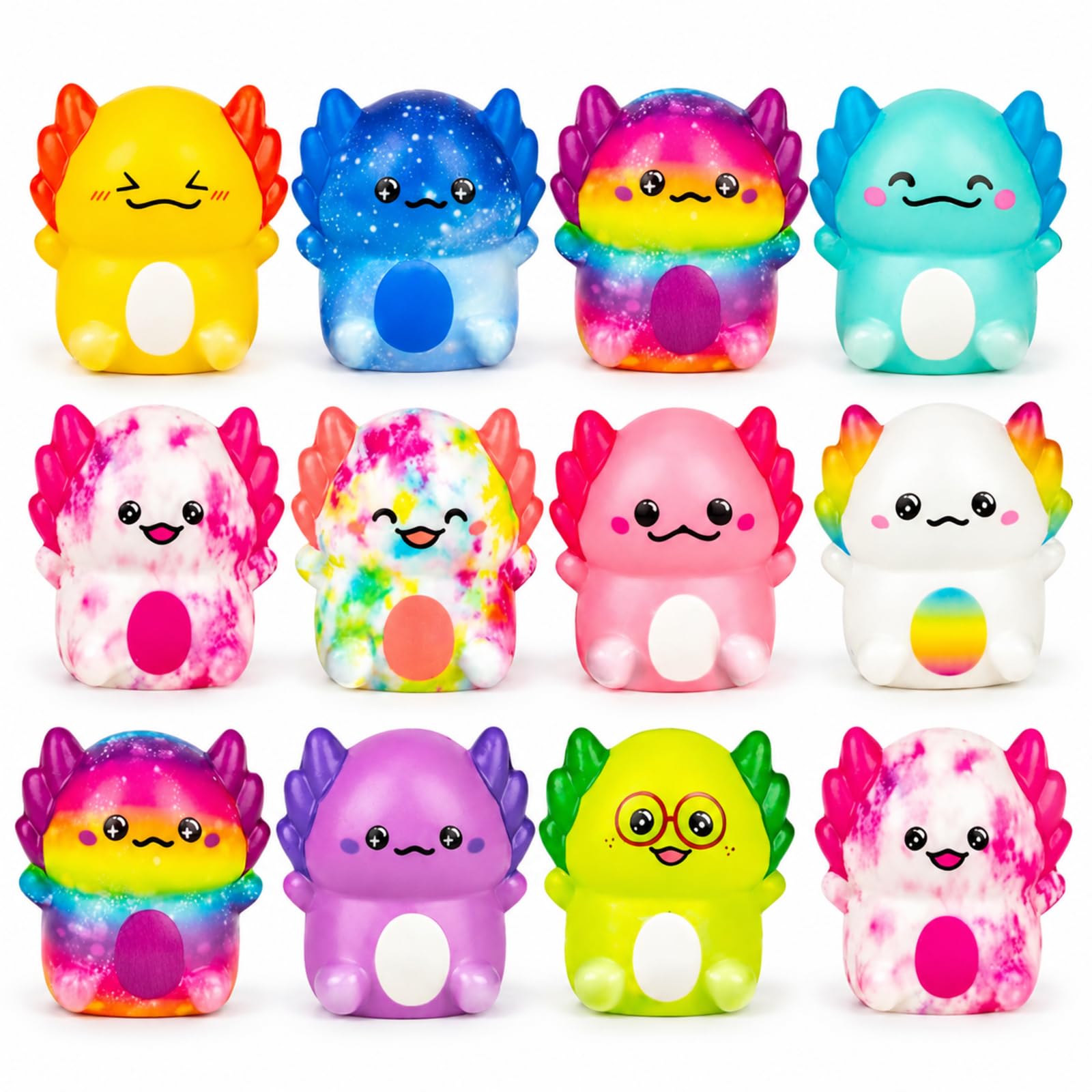 12Pcs Axolotl Squishy, Random Colour Assortment for Quiet Hand Activity, Classroom Sensory Set and Party Favours with Soft Texture Handheld Figures