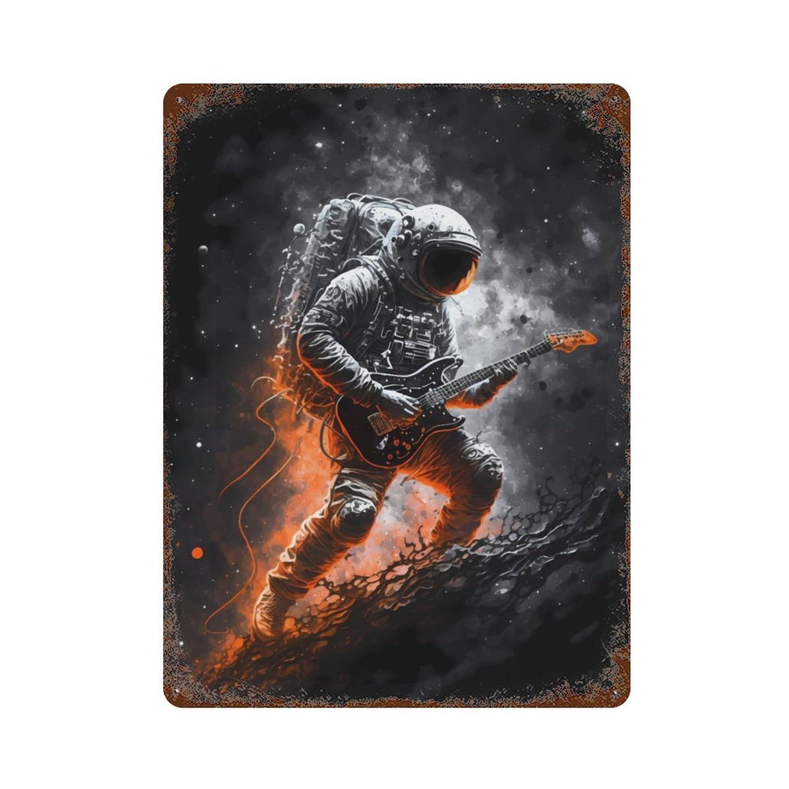 Guitar in Space Retro Metal Sign 15.7"x11.8", Classic Wall Plaque for Garage, Pub Or Kitchen