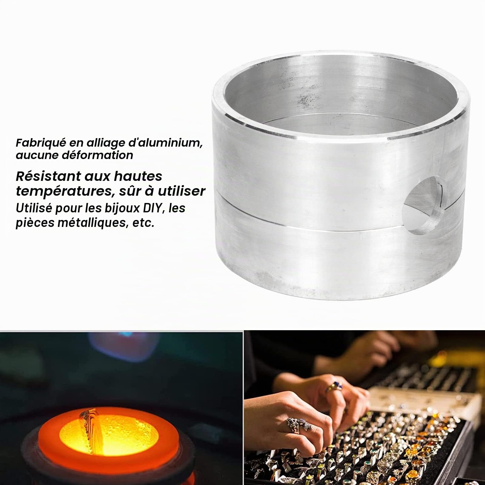 Fockety Moule à Sable pour fonderie, Alliage d'aluminium, résistant aux Hautes températures, Bonne Dissipation de Chaleur, Moule à Sable de Forme cylindrique pour fonderie de Bijoux