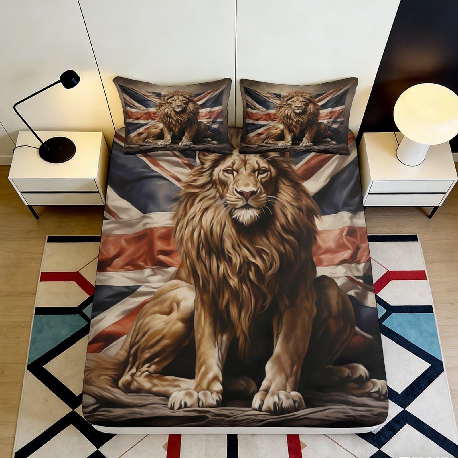 3D Printed Lion Pattern Fitted Sheet Microfiber Deep Pocket Non-Slip for Bedroom Lion Mattress Fitted Cover Washable 140x200x25cm