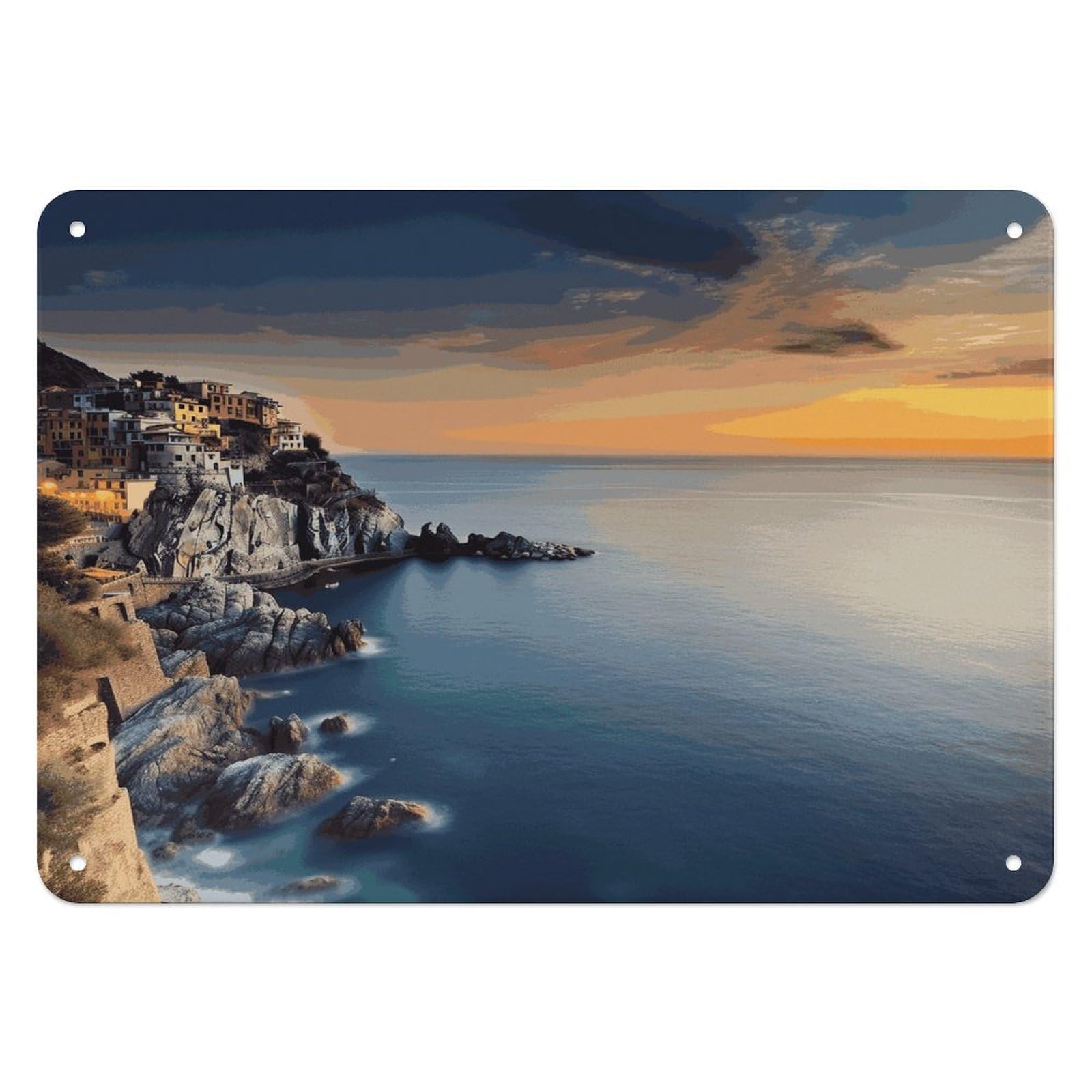 Fekiloot Style Italy Sea At Sunset Wall Decor Iron Painting Metal Sign