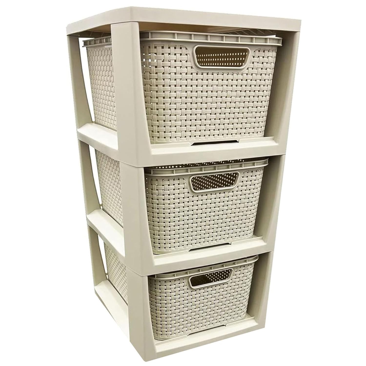 3 Or 4 Drawer Large Spacious Rattan Effect Cream & Grey Storage Tower Unit