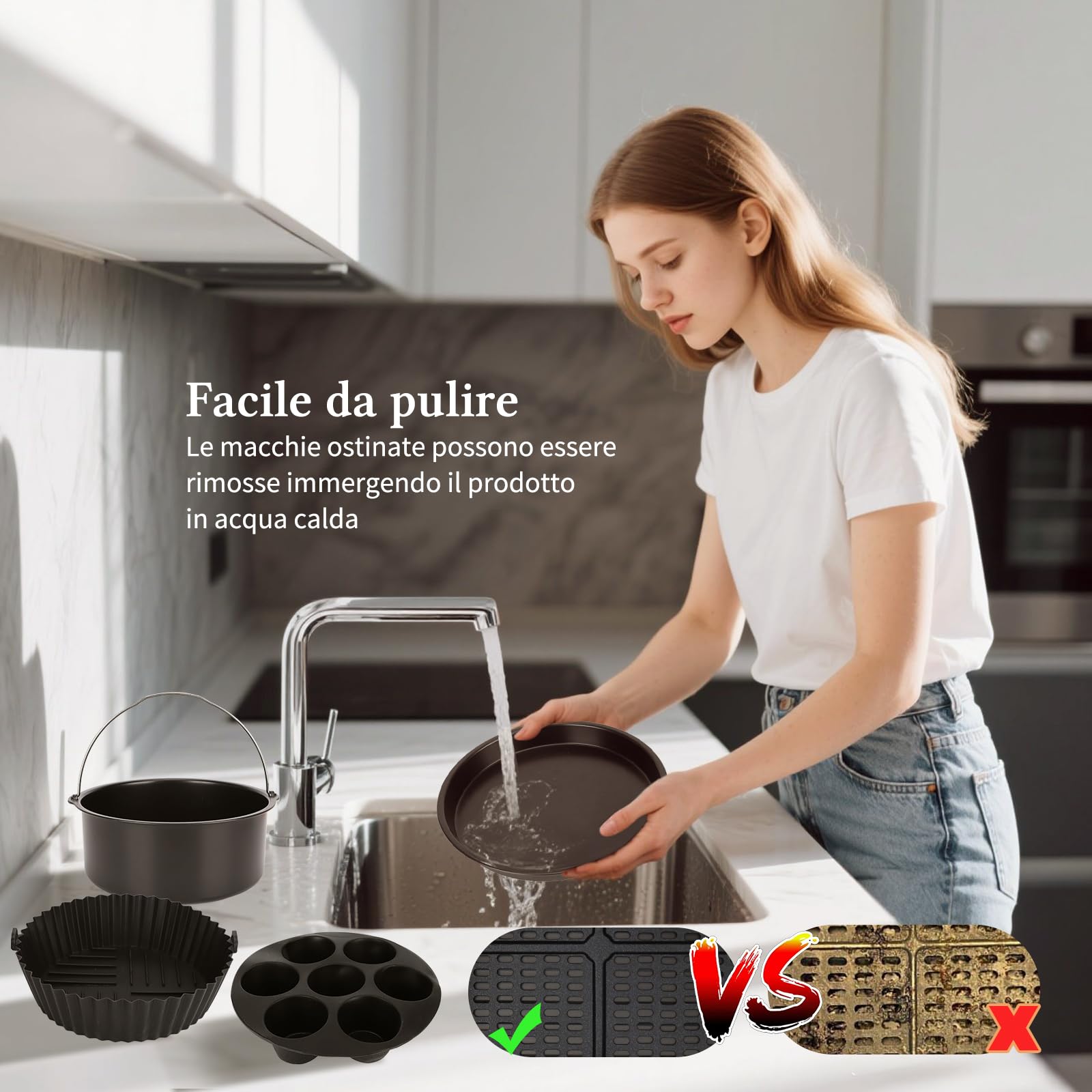 Accessori Friggitrice ad aria,12 Friggitrice ad aria accessori con Griglia, Pizza Teglia, Silicone Contenitore Waffle, Senza BPA, per Aigostar COSORI Cecotec Ninja Philips 5,5L 6L 6,2L 6,5L