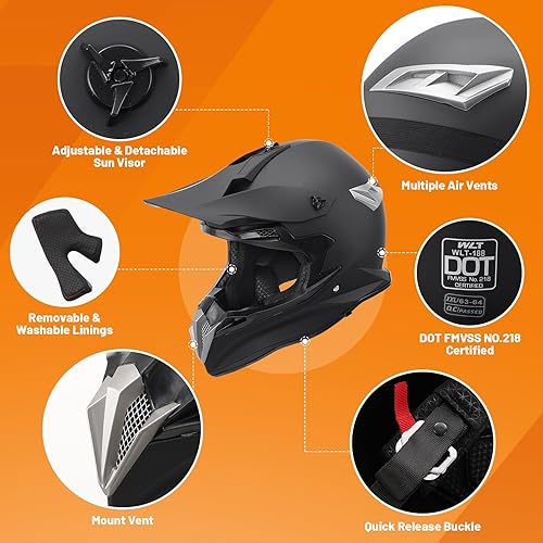 Miniatura 2 de Casco de motocross para adultos con gafas, guantes y máscara, casco de motocross ATV unisex para adultos, hombres y mujeres, visera solar ajustable