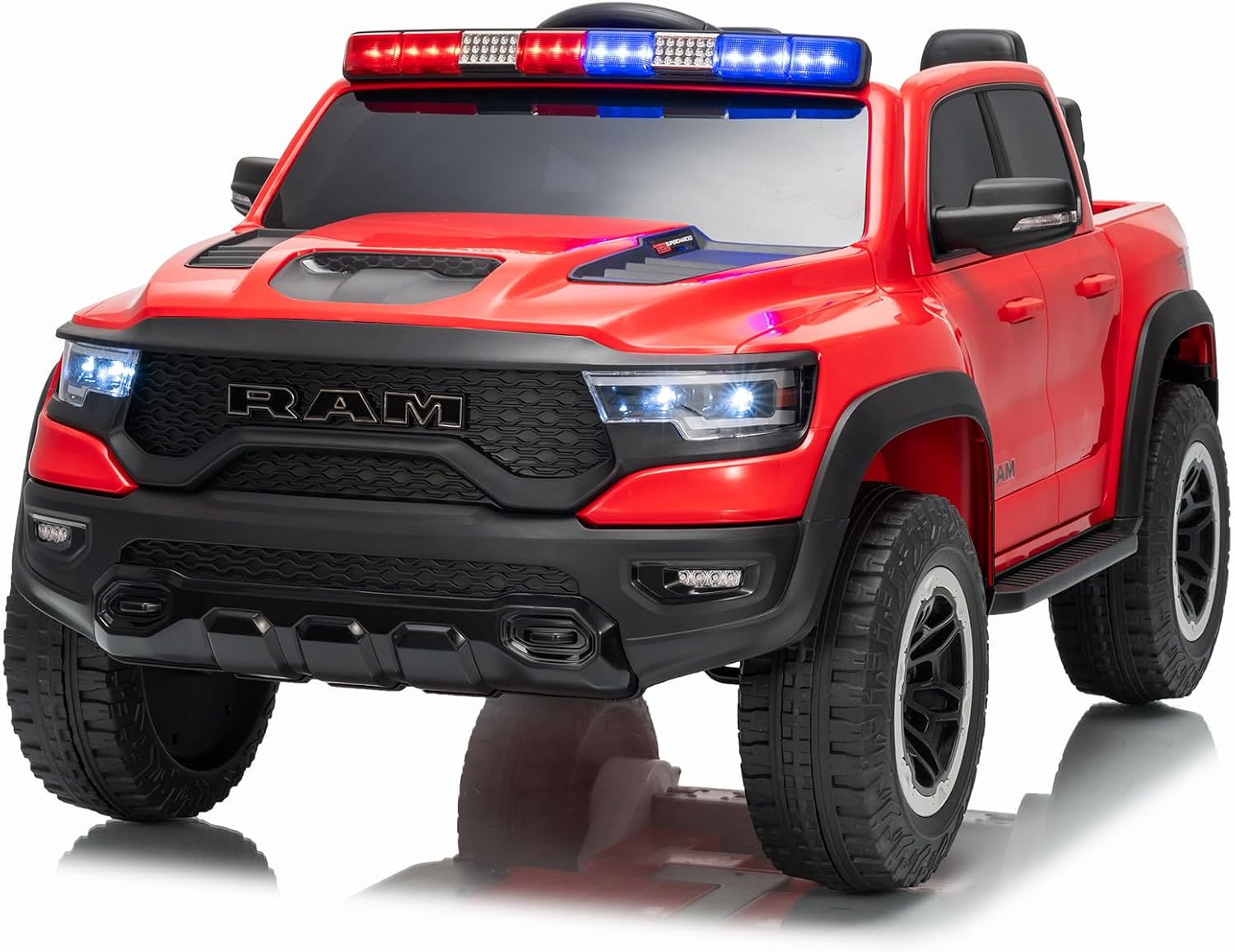 24V 4WD Ride On Truck for Kids Licensed RAM, Battery Powered Ride On Car with Remote Control, Electric Vehicle for Toddlers with LED Lights, Red