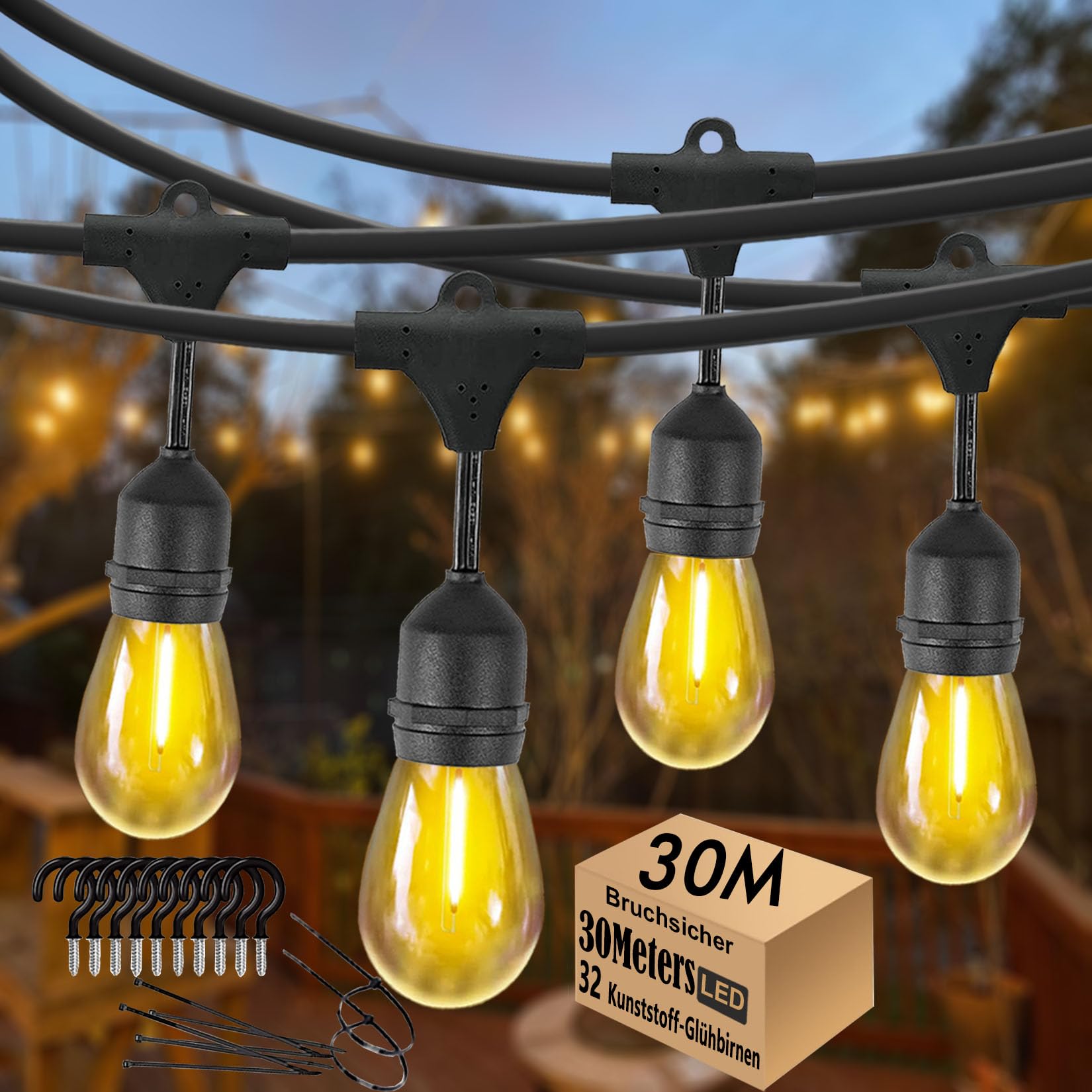 Luci A Stringa Da Esterno Da 30 M, 50+2 Lampadine, Infrangibili E Impermeabili Luci A Stringa Led Collegabili Bianco Caldo Plug Play Per Interni Giardino Balcone Casa Matrimonio Festa Nata 90680118