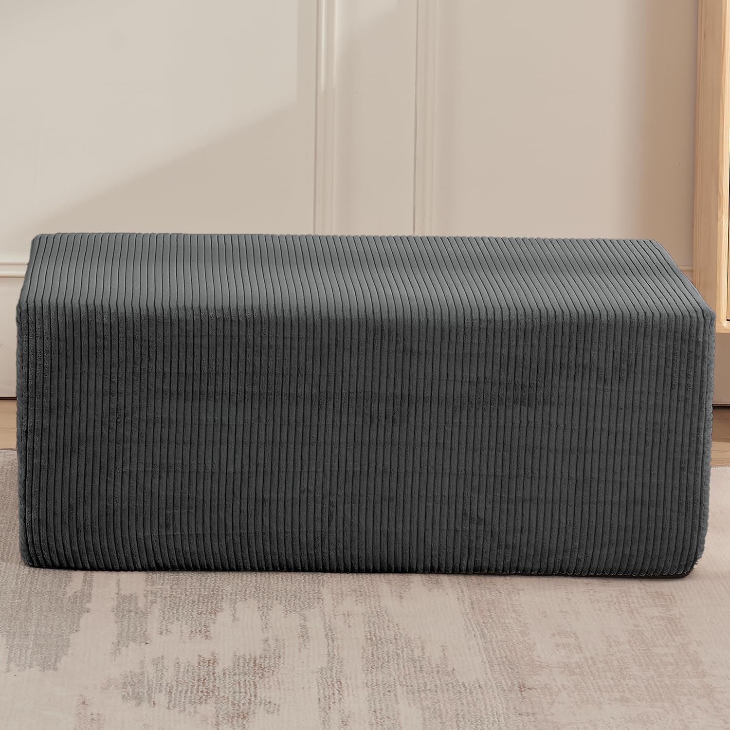 Furnify 40" Memory Foam Couch Footrest, Cloud Modular Sofa with Removable Cover, Upholstered Floor Sofa Ottoman, Upholstered Sofa for Bedroom Living Room, No Assembly Required (Corduroy Fabric, Grey)