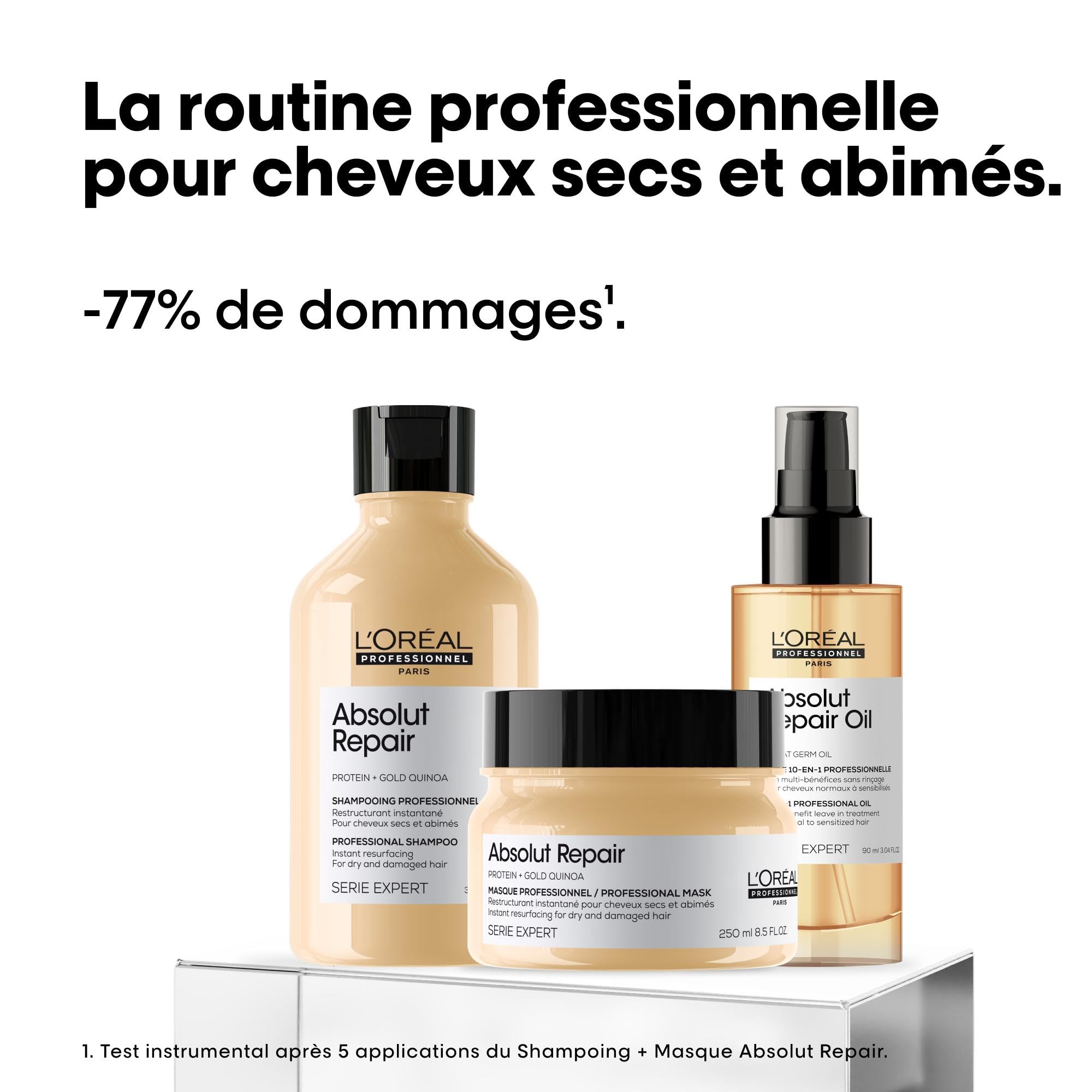 L'Oréal Professionnel, Coffret Cadeau Absolut Repair, Routine Réparatrice, Cheveux Secs & Abîmés, Trio Shampoing + Masque + Huile 10-En-1, Édition Limitée Serie Expert