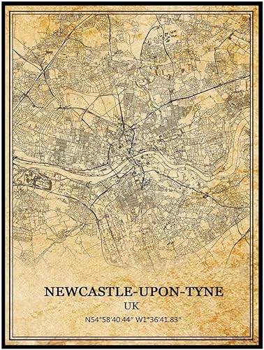 TANOKCRS Newcastle-upon-Tyne - Póster de pared del Reino Unido, impresión vintage, mapa, ilustración, viaje, recuerdo, regalo, decoración del hogar,