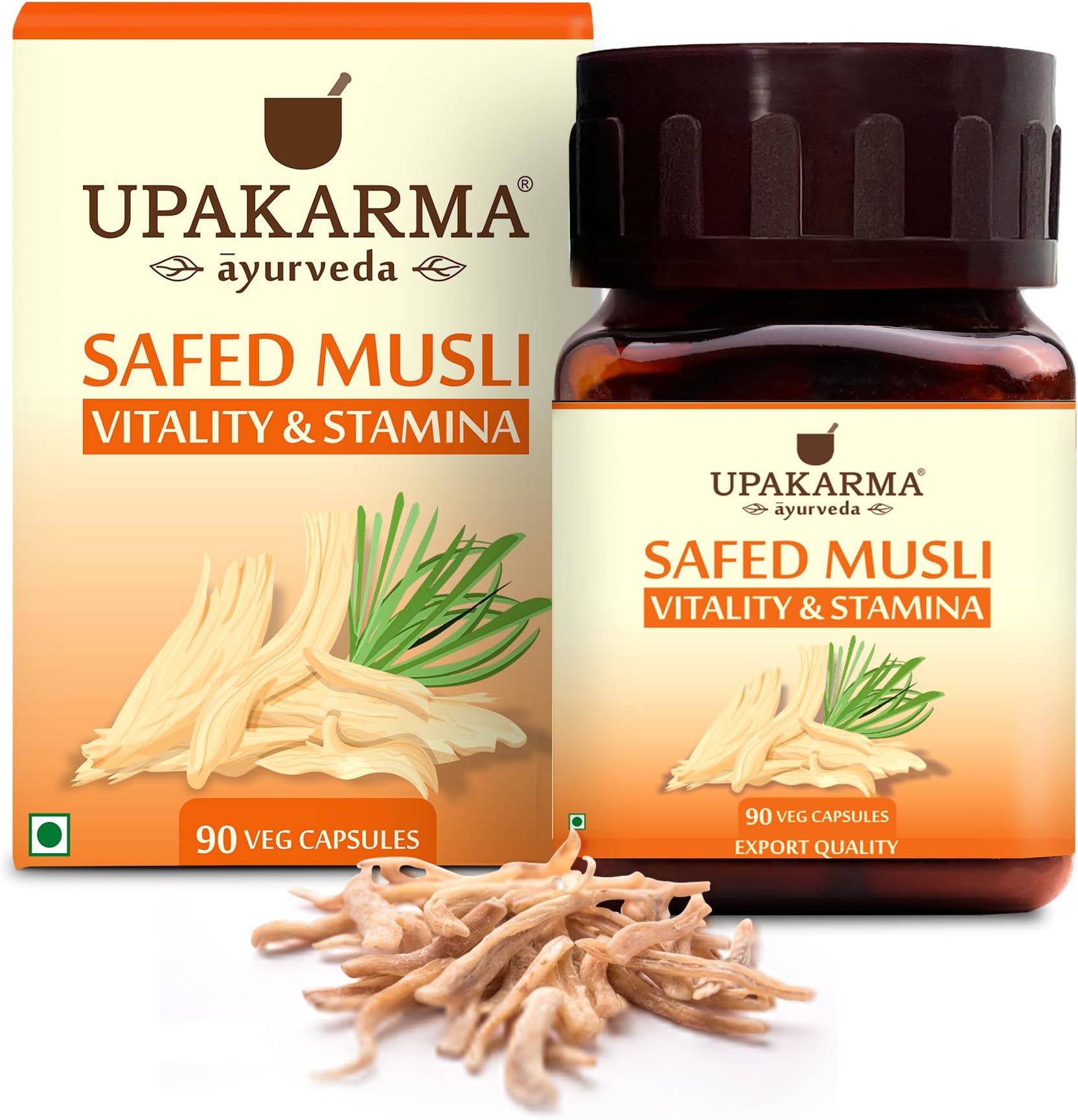 UPAKARMA Safed Musli Capsules (500 mg) | Stamina & Vitality Booster for Men | 90 Veg Capsules - Pack of 1