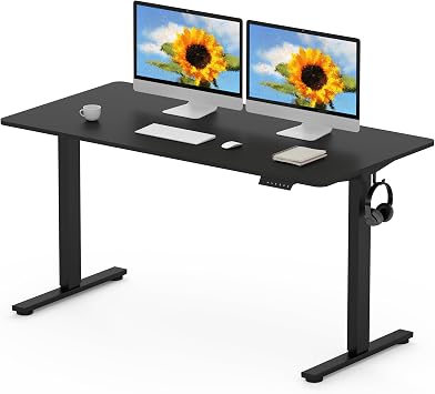 FLEXISPOT 140 x 80cm Electric Standing Desk ONE PIECE Height Adjustable Desk Sit Stand Desk with 4 Memory Smart Panel and Backpack Hook for Home Office, (Black Frame+Black Desktop)