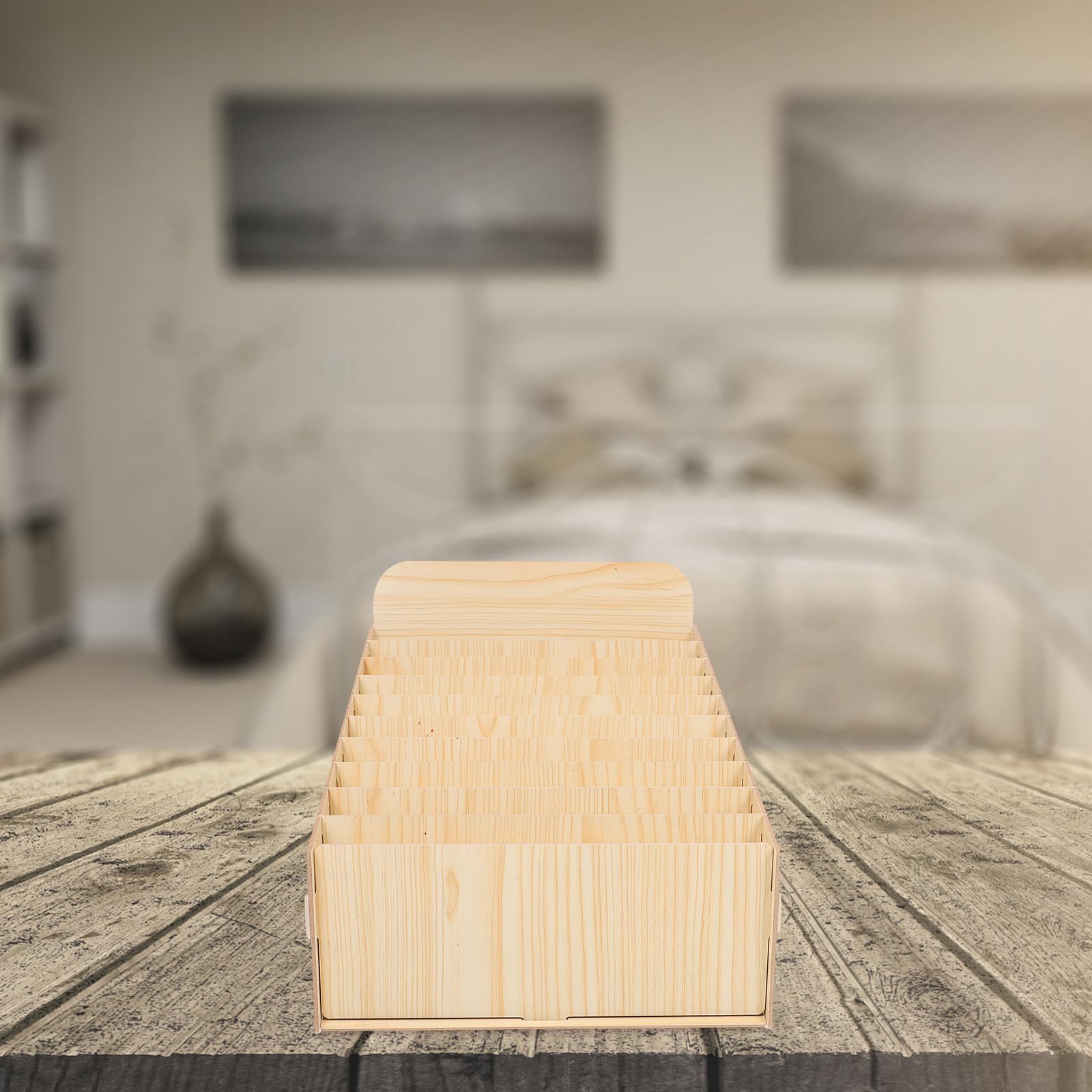 Housoutil Caja Organizadora de Madera para Almacenamiento de Facturas y Bolígrafos con Compartimentos Múltiples Diseño Rústico y Elegante para Oficina y Tienda
