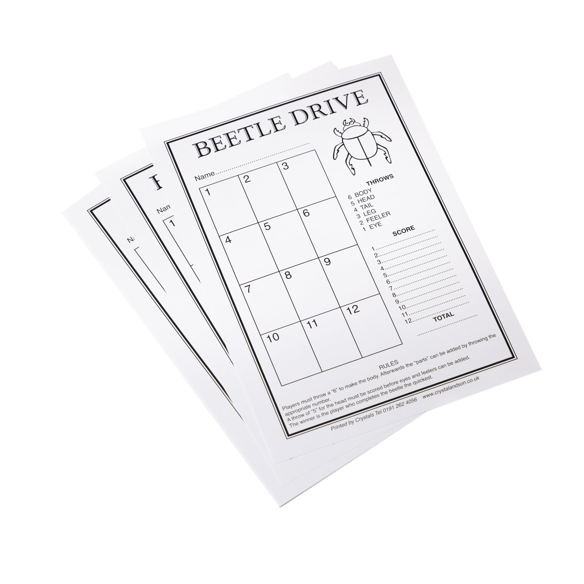 Crystals Club Supplies Beetle Drive Game Cards Pack of 100 - Great Fun Traditional Family Game