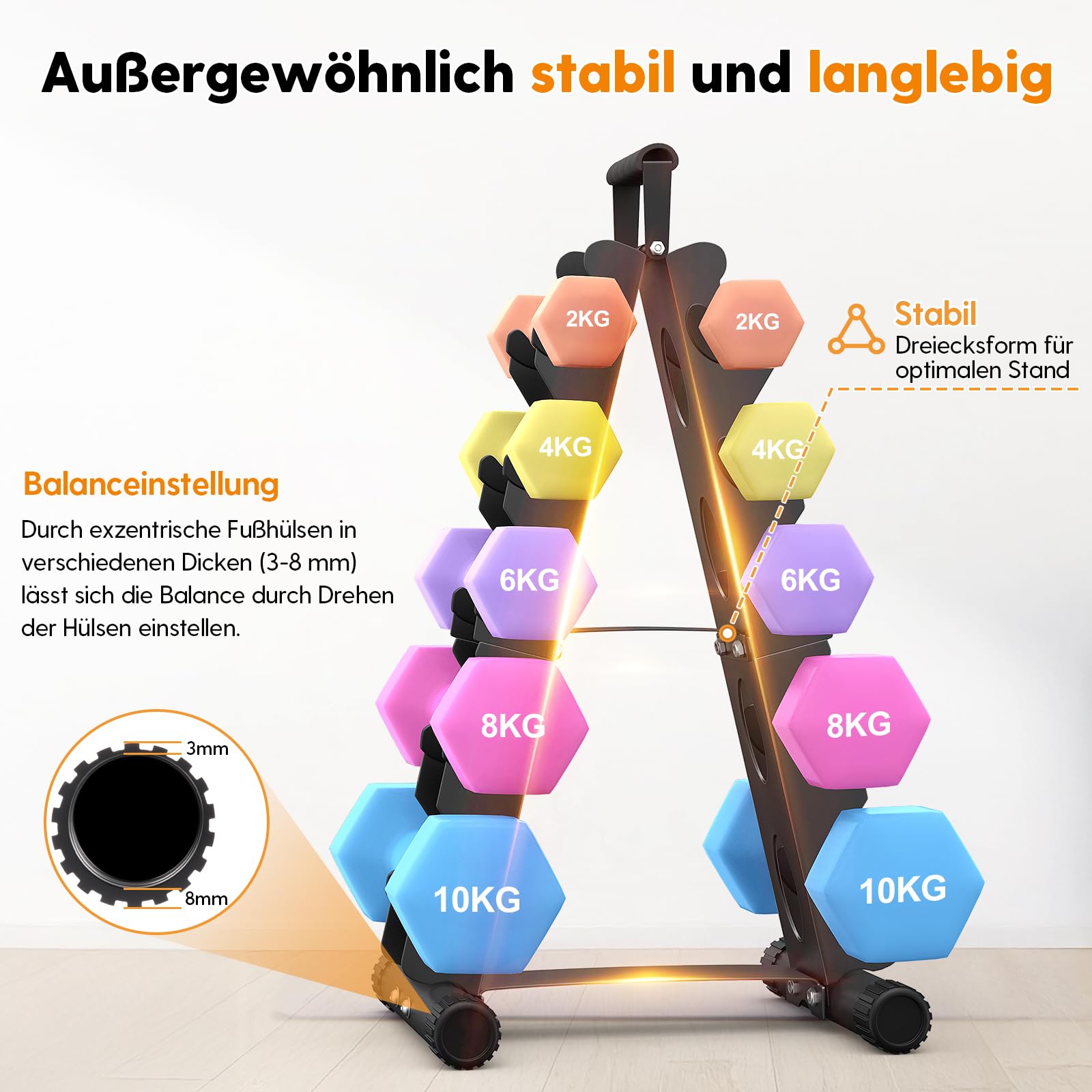 5-Etagen Hantelständer aus Metall, A-Rahmen Design mit Griff, Platzsparendes Fitness-Rack für Home-Gym (Hanteln separat erhältlich)
