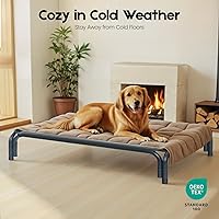 Vista 9 de Cama Elevada para Perros Catre Elevado para Perros al Aire Libre para Perros Medianos, la Instalación No Requiere Herramientas, Marco con Malla Negro