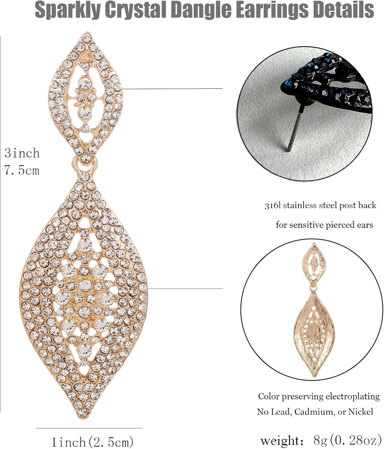 Elegant Rhinestone Dangle Earrings Crystal Wedding Bridal Long Dangling Drop Earrings Chandlier Earrings for Women Bridesmaid - Image 5