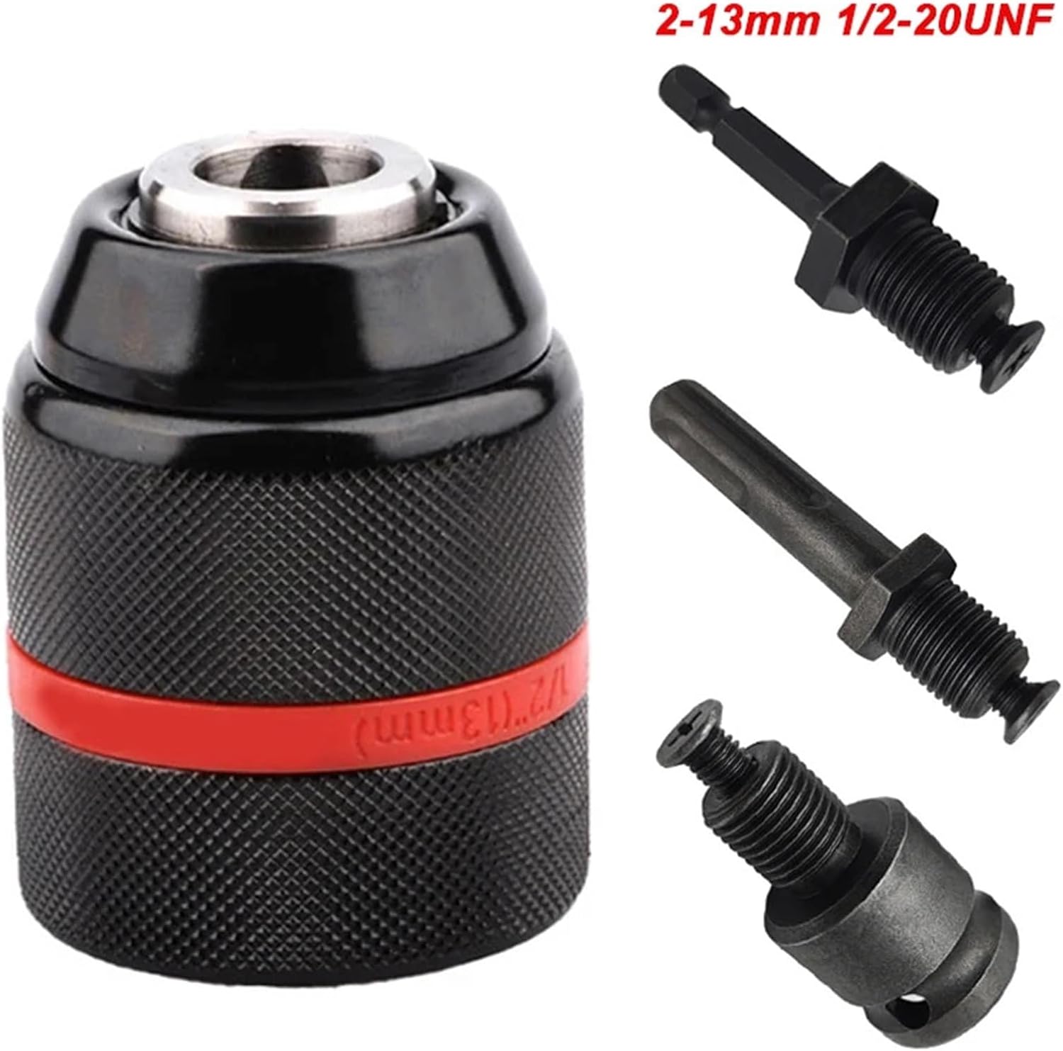 4pcs/set,2mm~13mm Threaded Metal Keyless Drill Chuck,1/2-20UNF Quick Change,Conversion Shank(Hex/SDS-Plus/Socket Square Adapter)