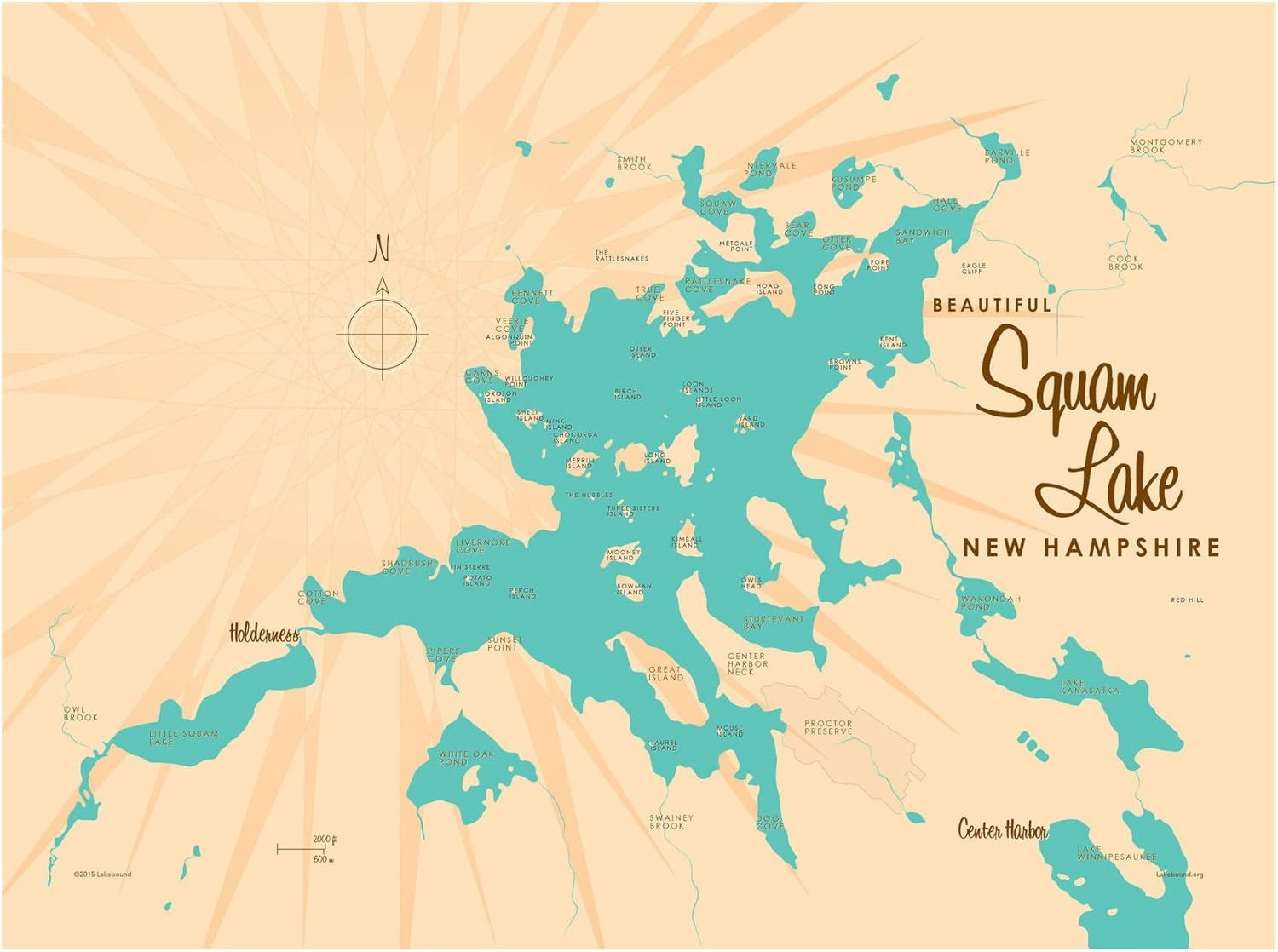 Squam Lake New Hampshire Map Giclee Art Print Poster by Lakebound 18" x