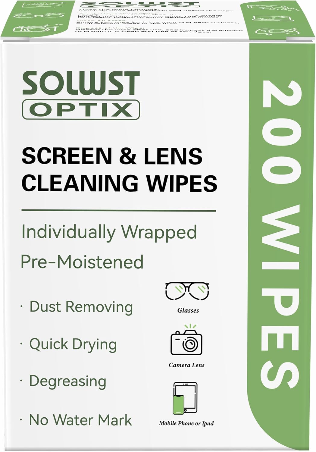 Optix Lens Cleaning Wipes - 200 Pre-Moistened, Individually Wrapped Wipes for Eyeglasses, Camera Lenses, Tablets, Phones, Computer Screens, and Other Surfaces