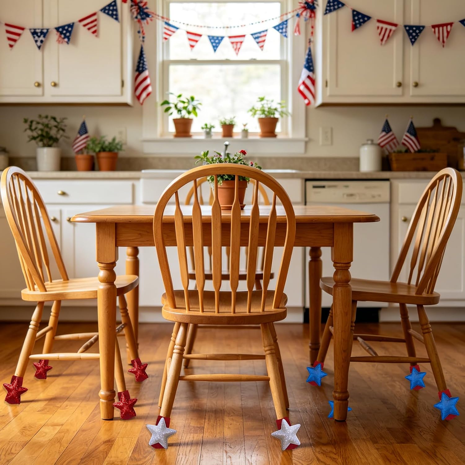 4th of July Decorations 16Pcs Red White and Blue Decorations Patriotic Chair Cover Socks Stars Chair Slipcover Protector Non-Slip Independence Day Table Feet Socks Decoration for Dining Chairs Home