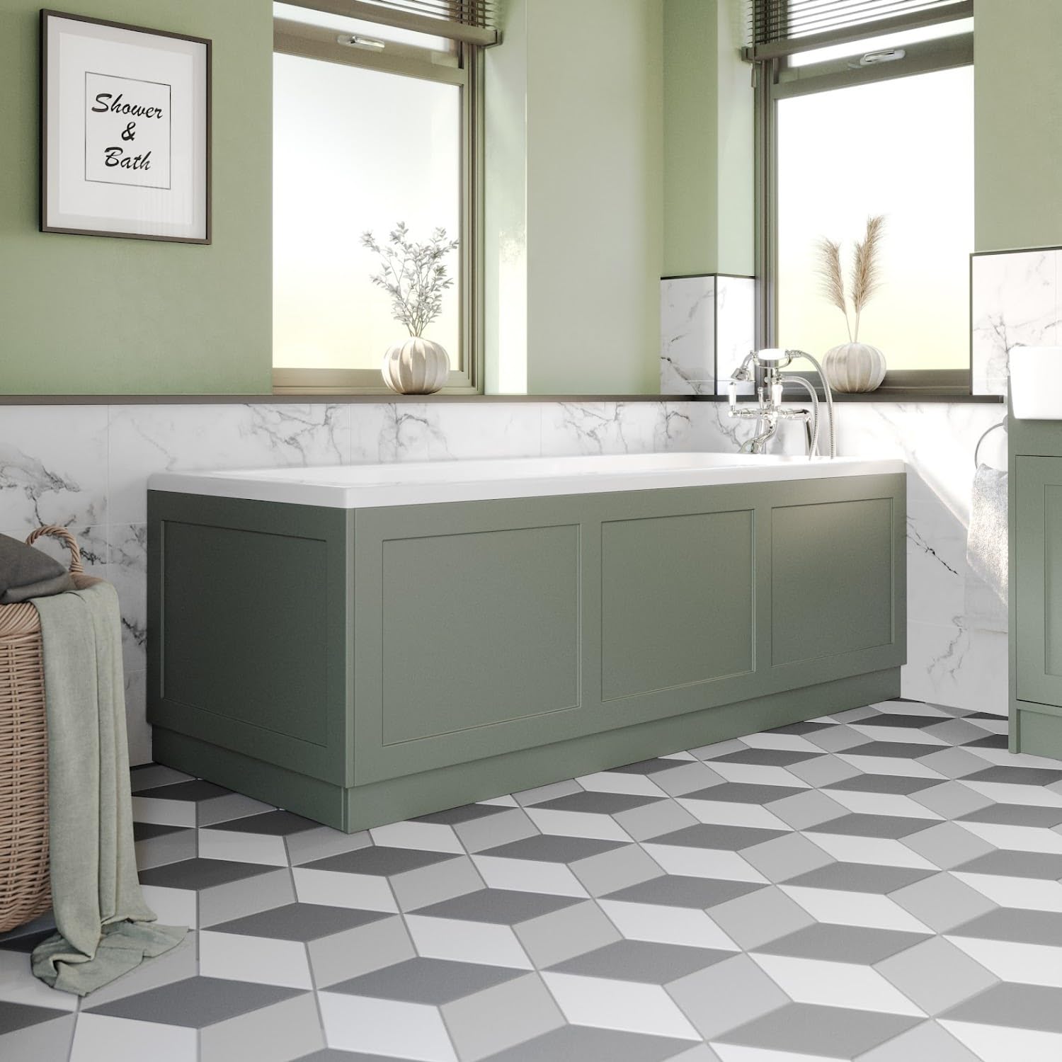 Affine® Traditional 1700 Side Front Panel & 700mm End MDF Bath Panel 18mm, Wooden Panels for Bathroom Baths Soaking Tubs, Adjustable Plinth, Easy to Cut, Matt Green