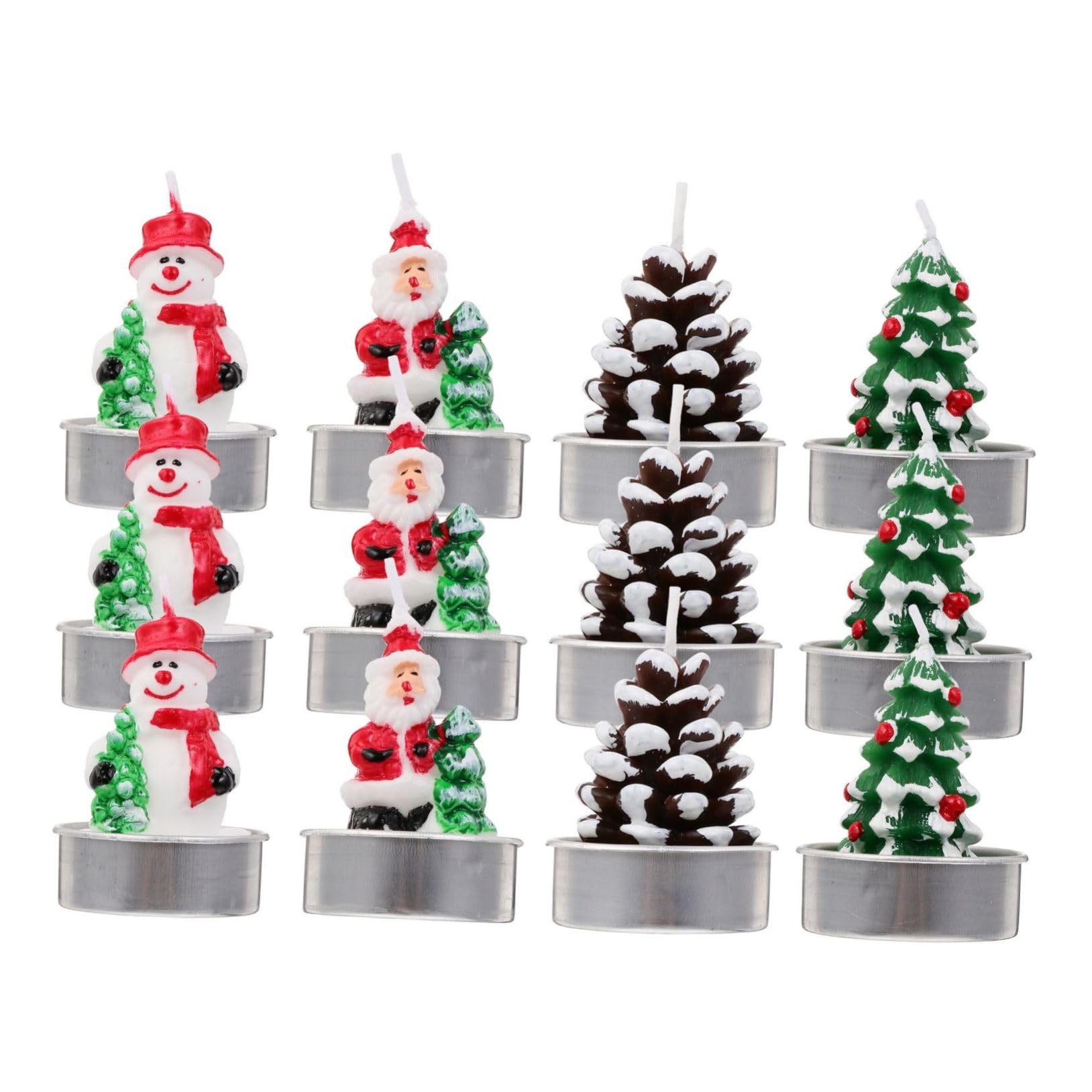 BUGUUYO 12pc Christmas Candles Santa Snowman Pinecone Tree Candle Pack Aesthetically Packed Safe