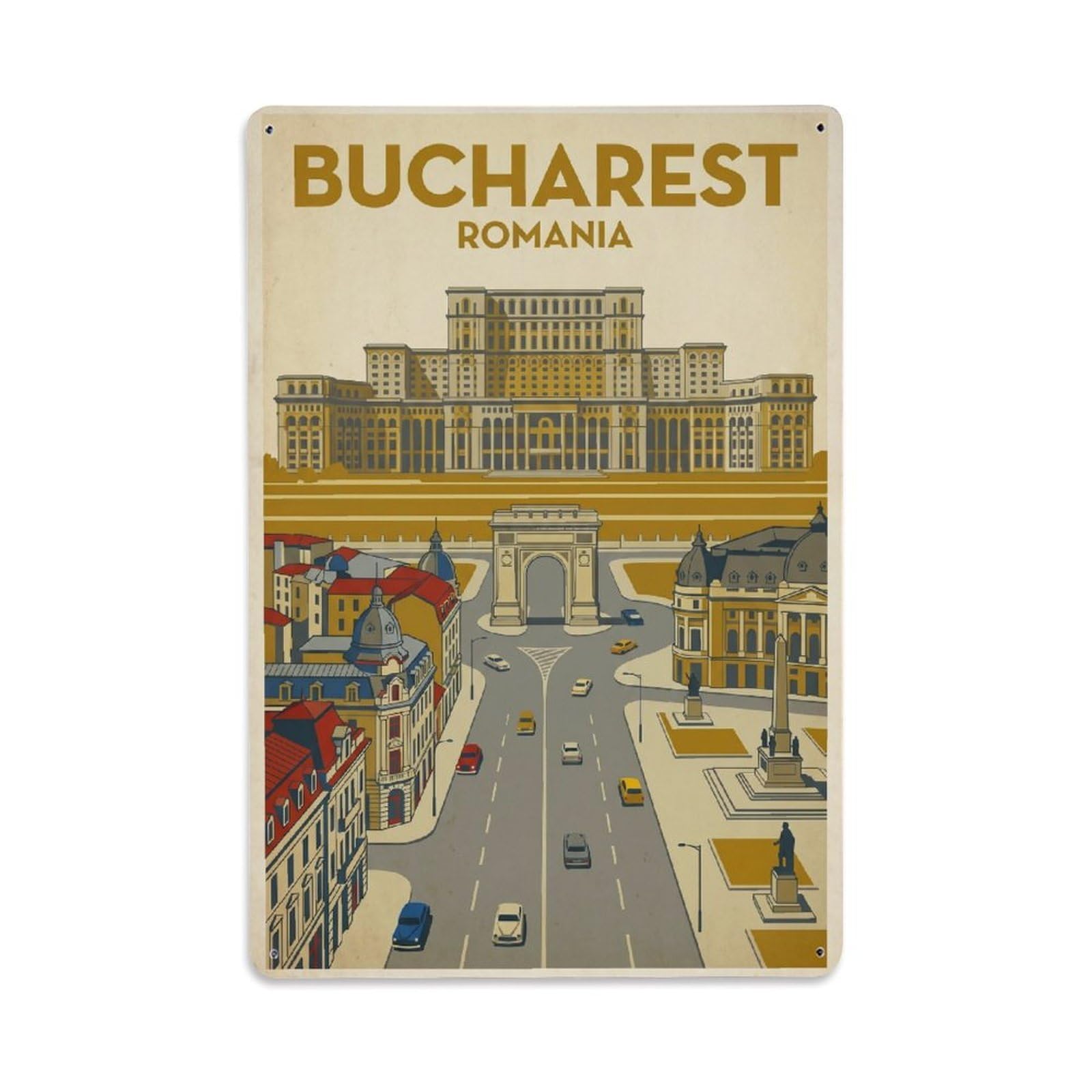 Vintage Travel Romania Bucharest Metal Tin Sign