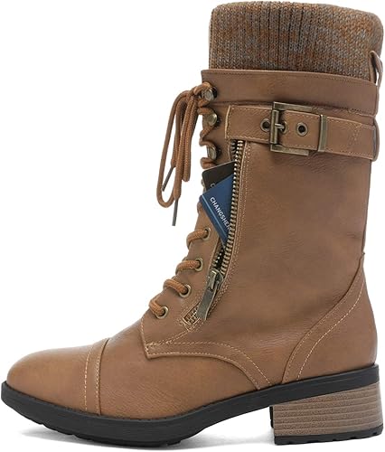 Miniatura 2 de DREAM PAIRS Botas militares de invierno con cordones a media pantorrilla para mujer