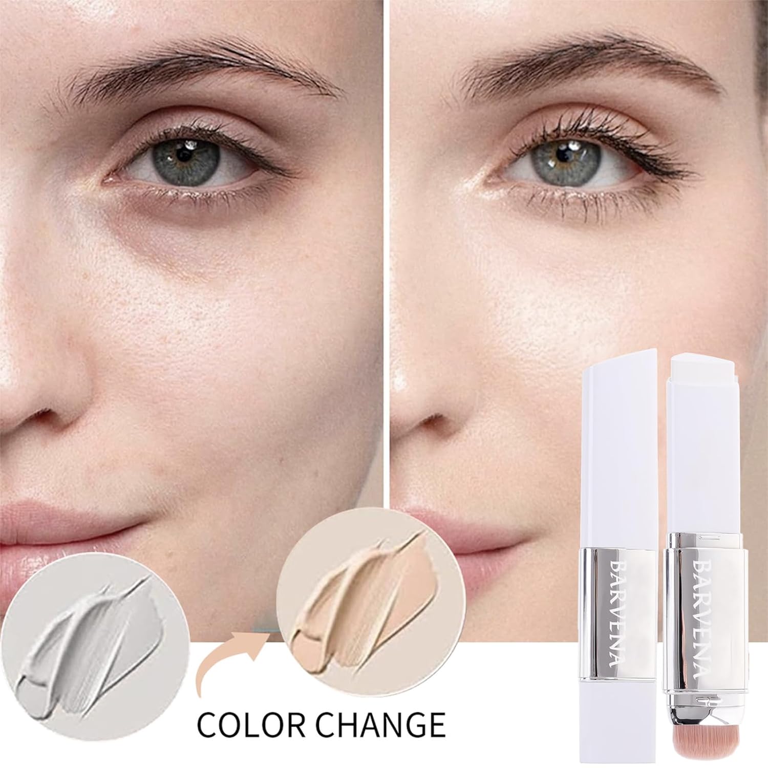Color Changing Foundation Stick with Brush, 2-in-1 Waterproof Long Lasting, Medium to Full Coverage Dewy Finish Makeup, For Mature Skin & All Skin Tones, Nourishing Travel Size Ivory White - Image 6